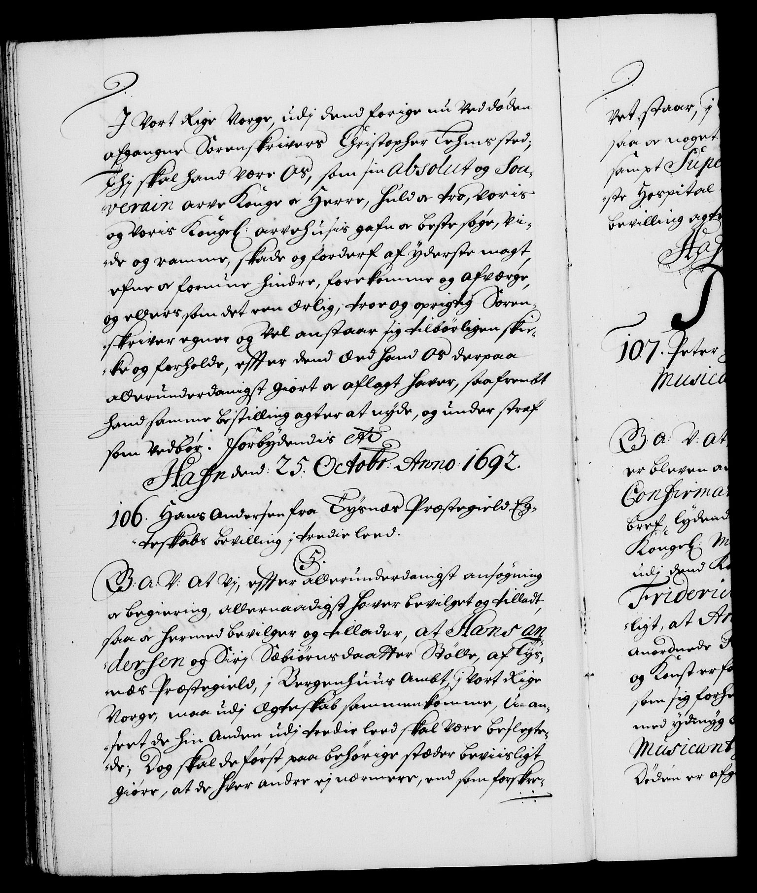 Danske Kanselli 1572-1799, RA/EA-3023/F/Fc/Fca/Fcaa/L0016: Norske registre (mikrofilm), 1692-1697, s. 52b