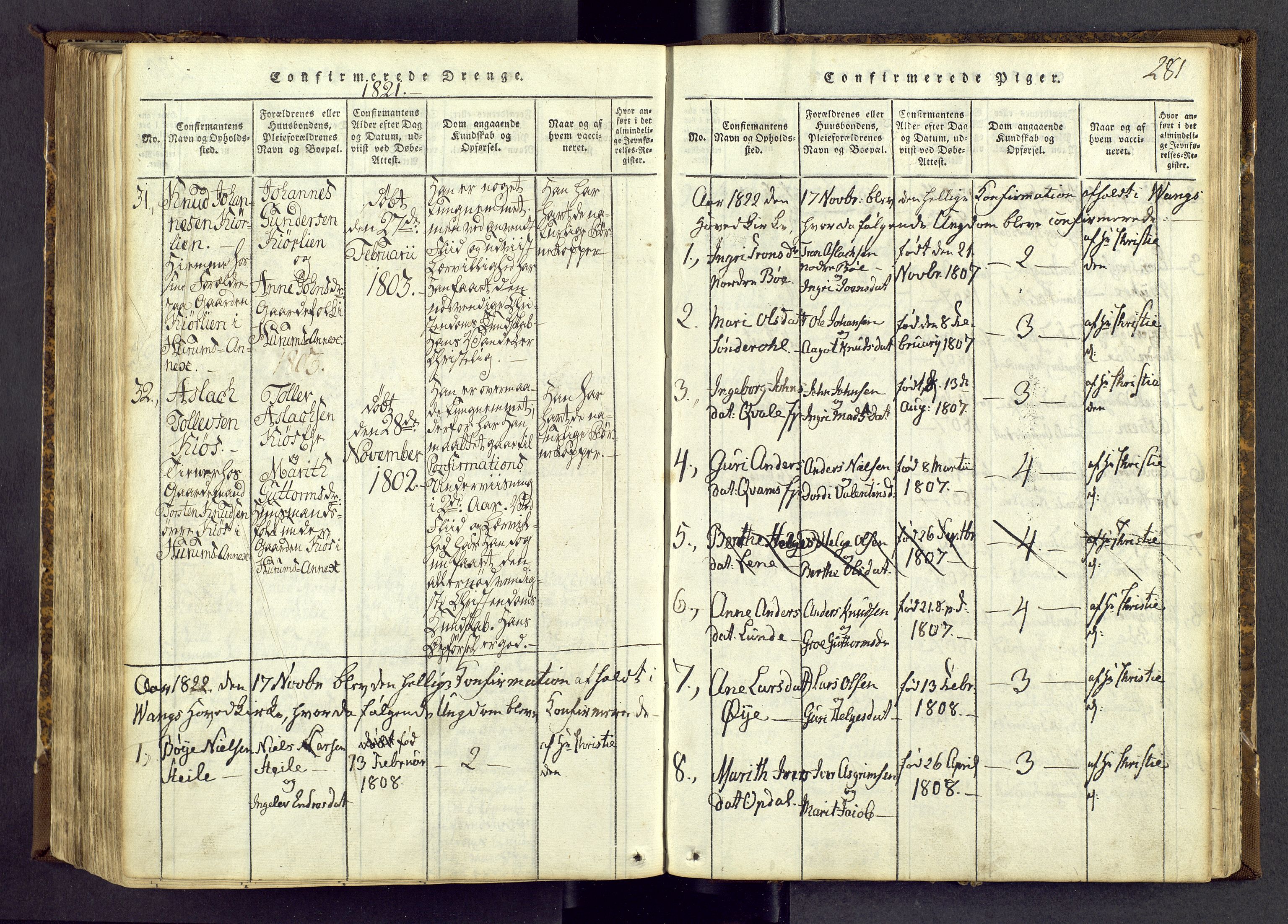 Vang prestekontor, Valdres, SAH/PREST-140/H/Ha/L0004: Ministerialbok nr. 4, 1814-1831, s. 281