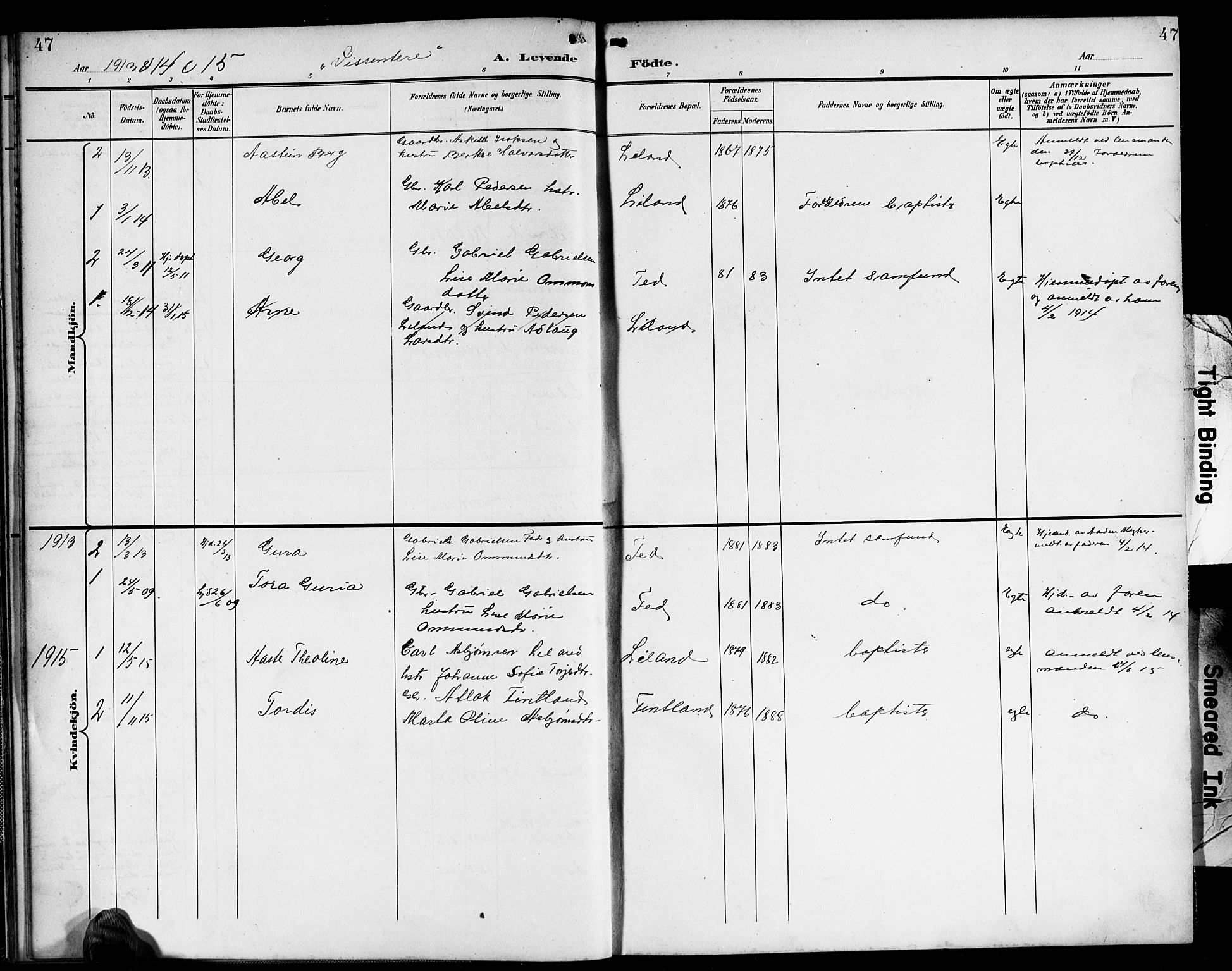 Sirdal sokneprestkontor, AV/SAK-1111-0036/F/Fb/Fbb/L0004: Klokkerbok nr. B 4, 1895-1916, s. 47