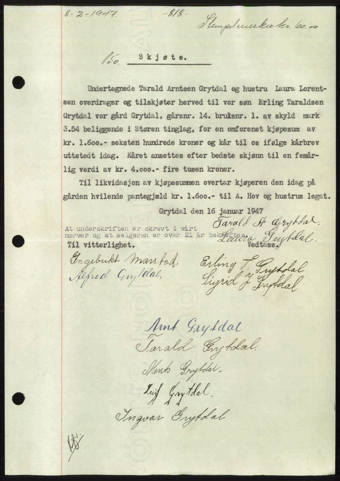 Gauldal sorenskriveri, SAT/A-0014/1/2/2C: Pantebok nr. A3, 1947-1947, Dagboknr: 150/1947