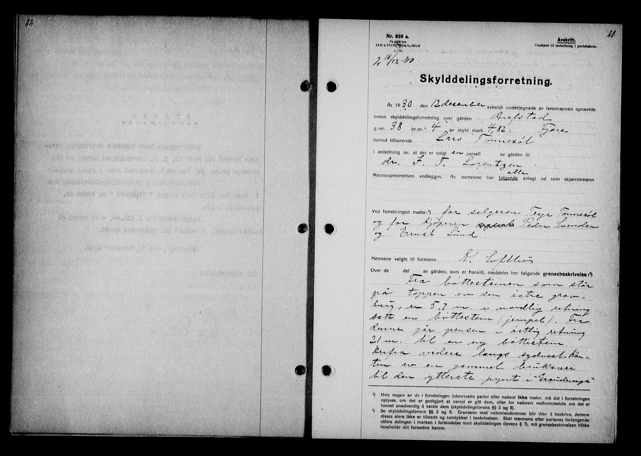 Vestre Nedenes/Sand sorenskriveri, AV/SAK-1221-0010/G/Gb/Gba/L0040: Pantebok nr. 66, 1930-1932, s. 22-23