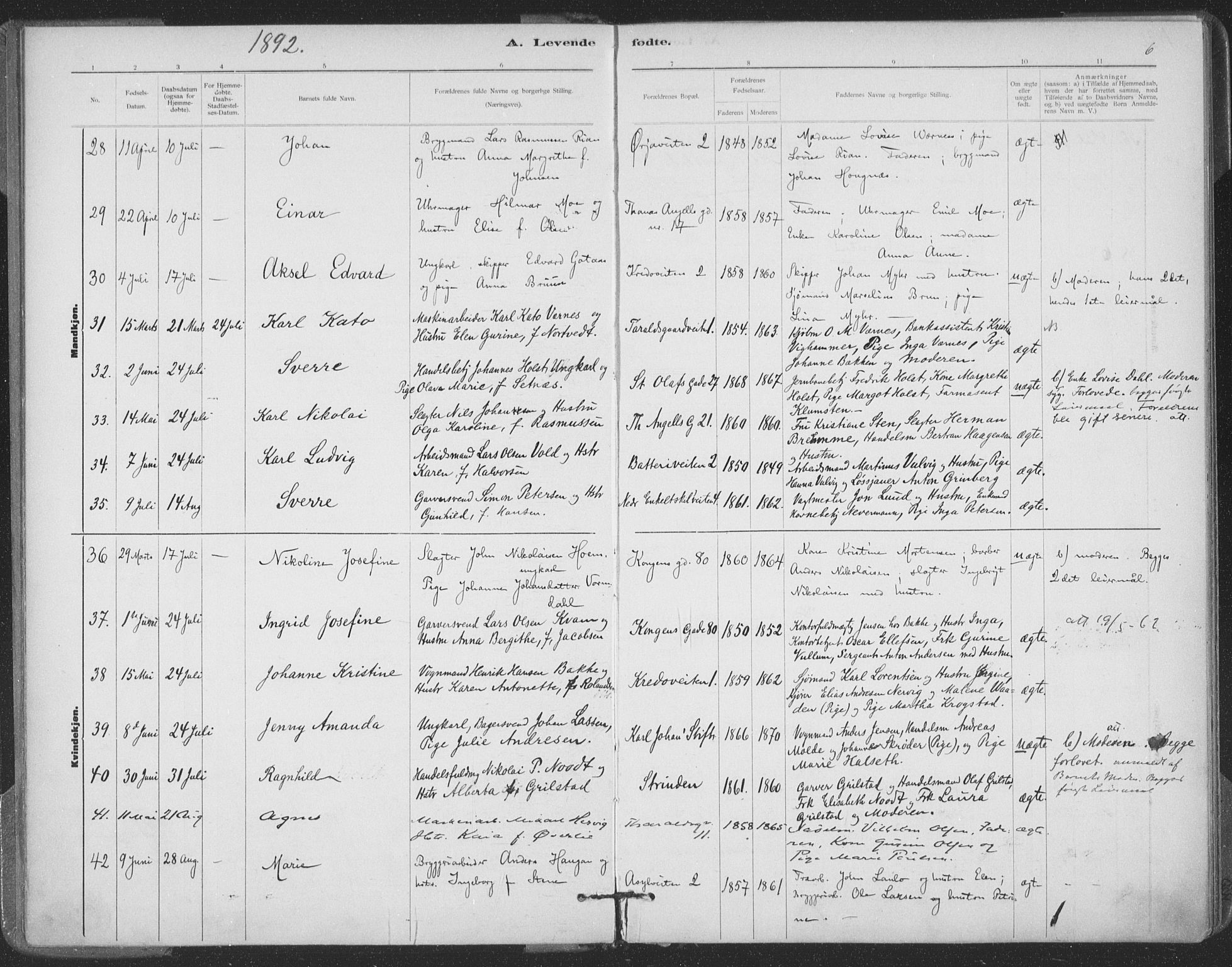 Ministerialprotokoller, klokkerbøker og fødselsregistre - Sør-Trøndelag, AV/SAT-A-1456/602/L0122: Ministerialbok nr. 602A20, 1892-1908, s. 6