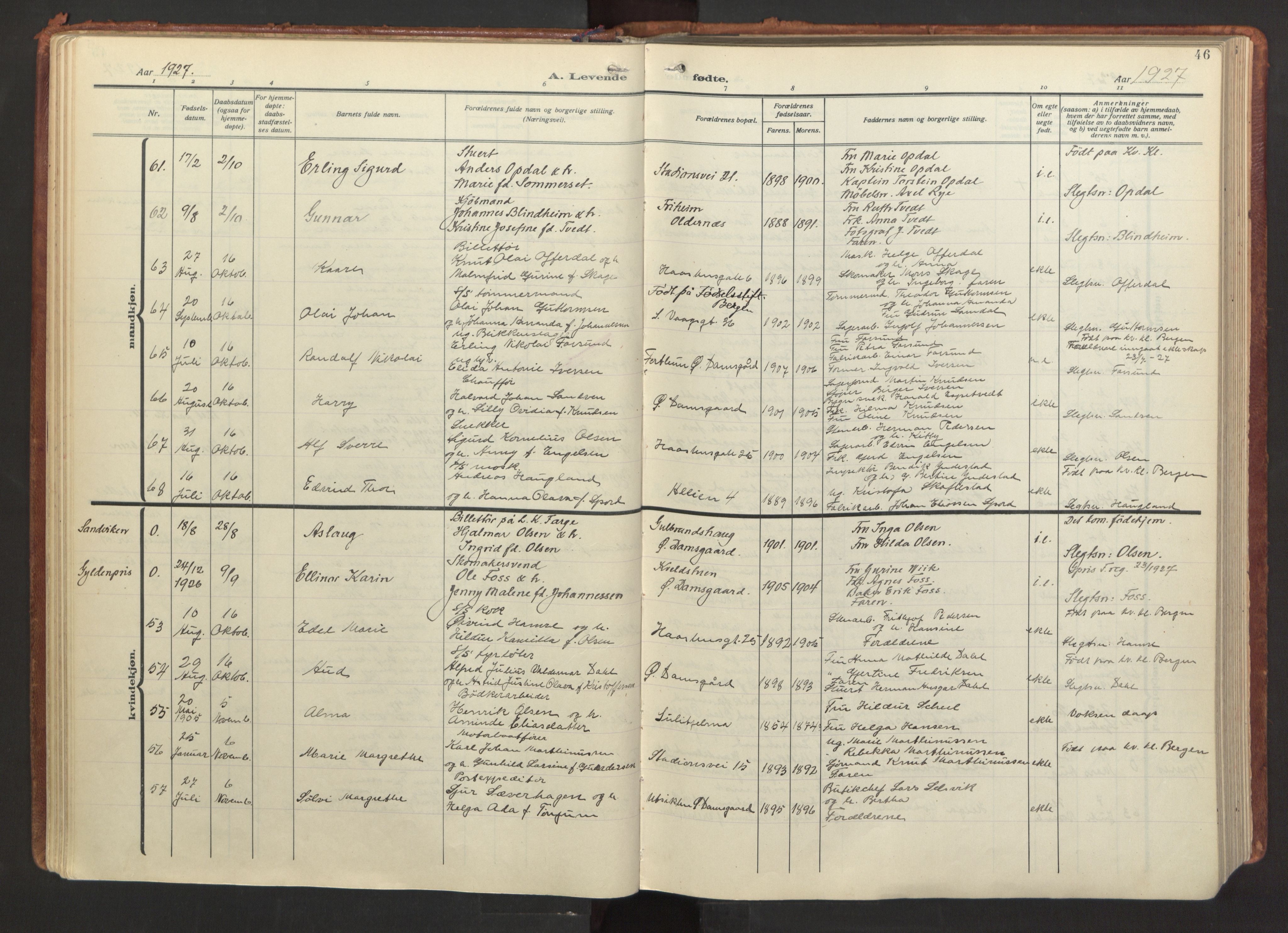 Laksevåg Sokneprestembete, AV/SAB-A-76501/H/Ha/Haa/Haab/L0001: Ministerialbok nr. B 1, 1923-1945, s. 46