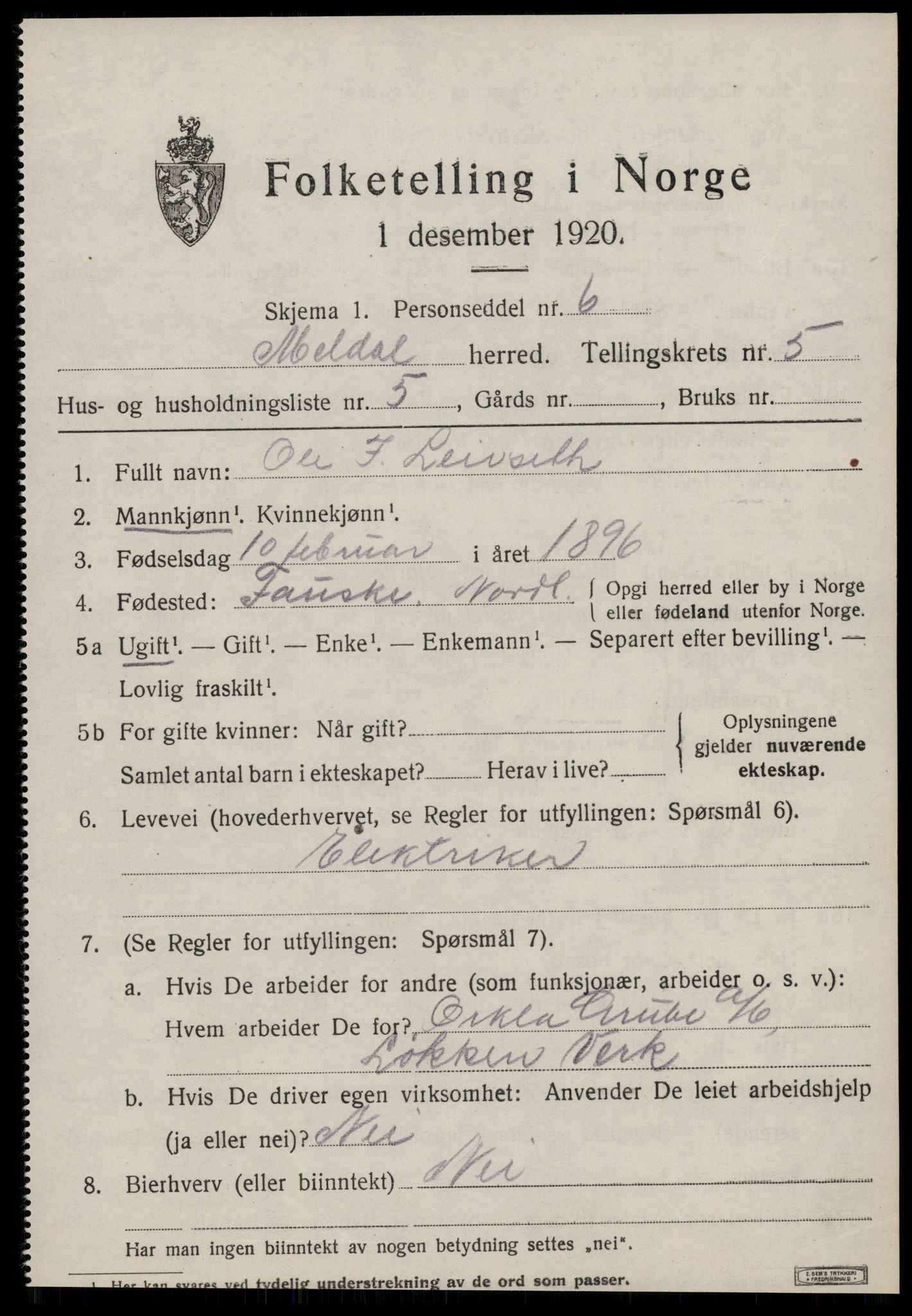 SAT, Folketelling 1920 for 1636 Meldal herred, 1920, s. 4519