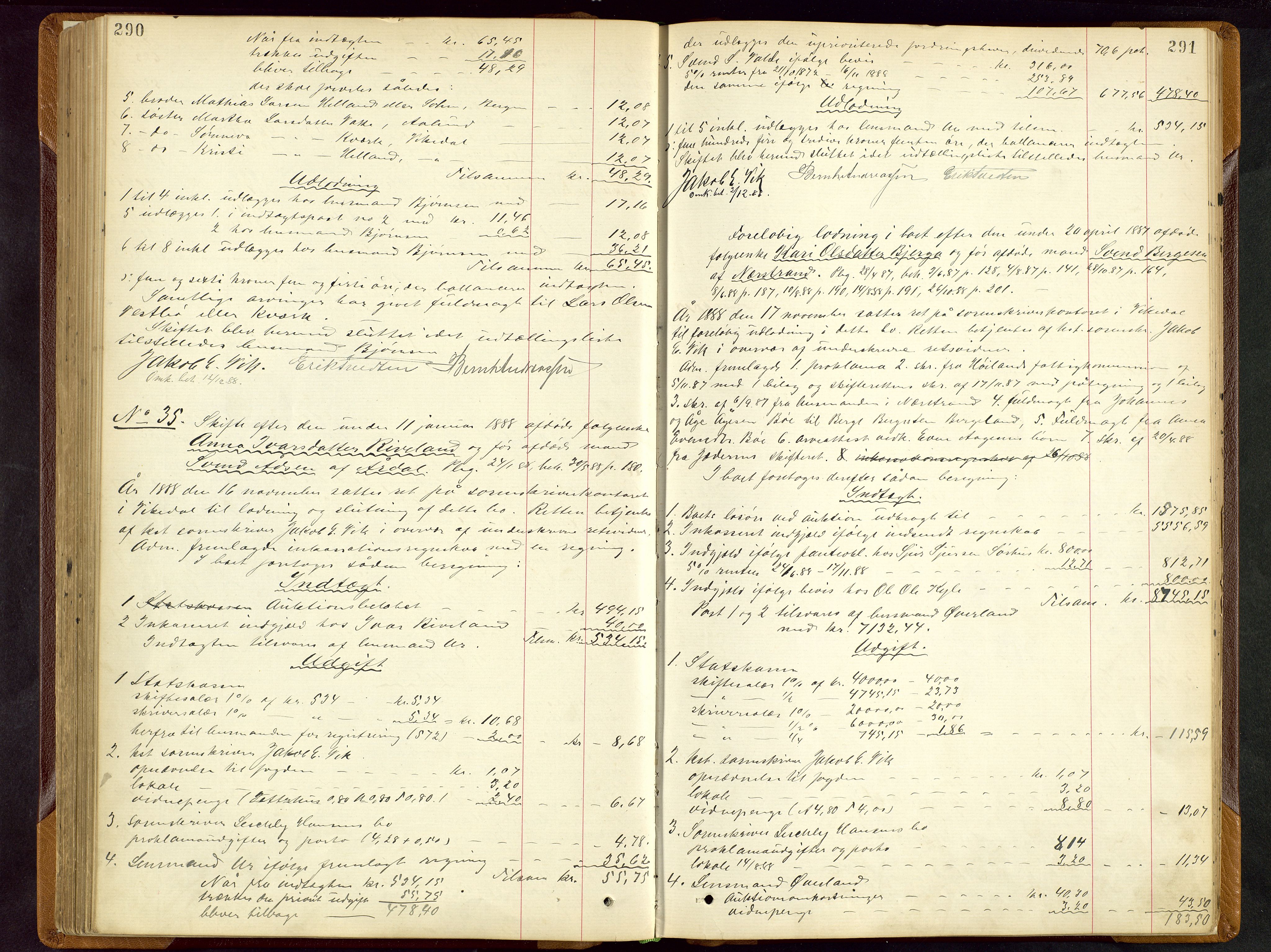 Ryfylke tingrett, SAST/A-100055/001/IV/IVD/L0028: Skifteprotokoll, register i protokollen, 1885-1893, s. 290-291