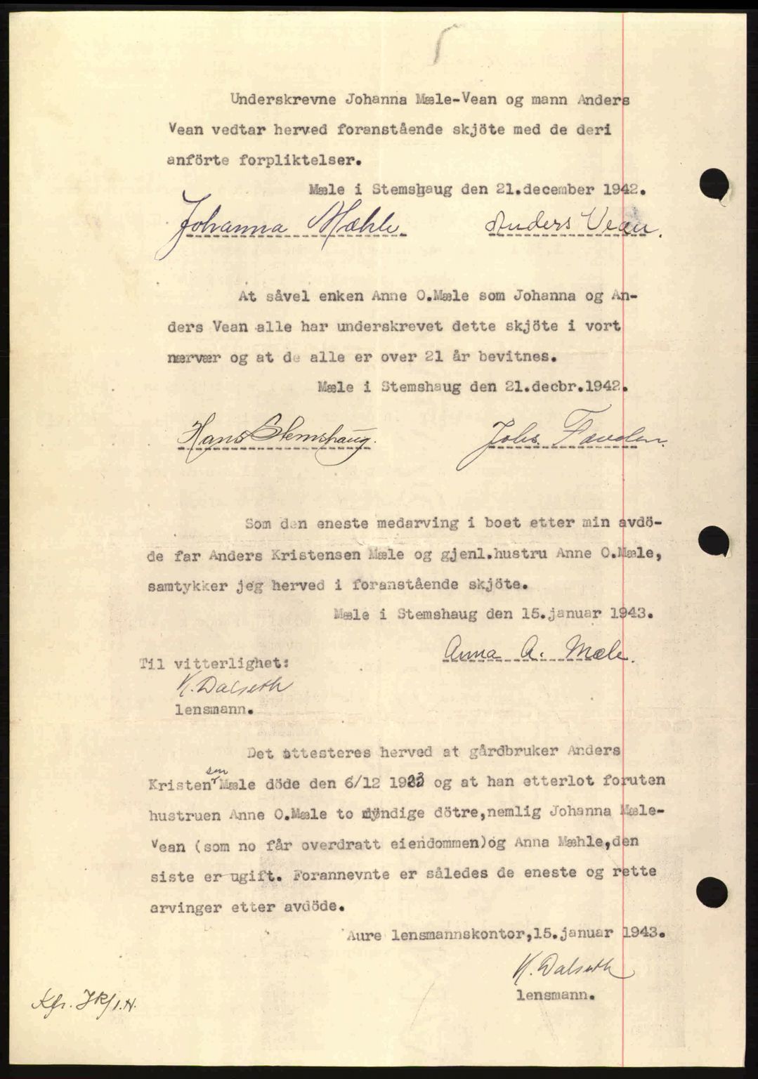 Nordmøre sorenskriveri, AV/SAT-A-4132/1/2/2Ca: Pantebok nr. A94, 1942-1943, Dagboknr: 118/1943