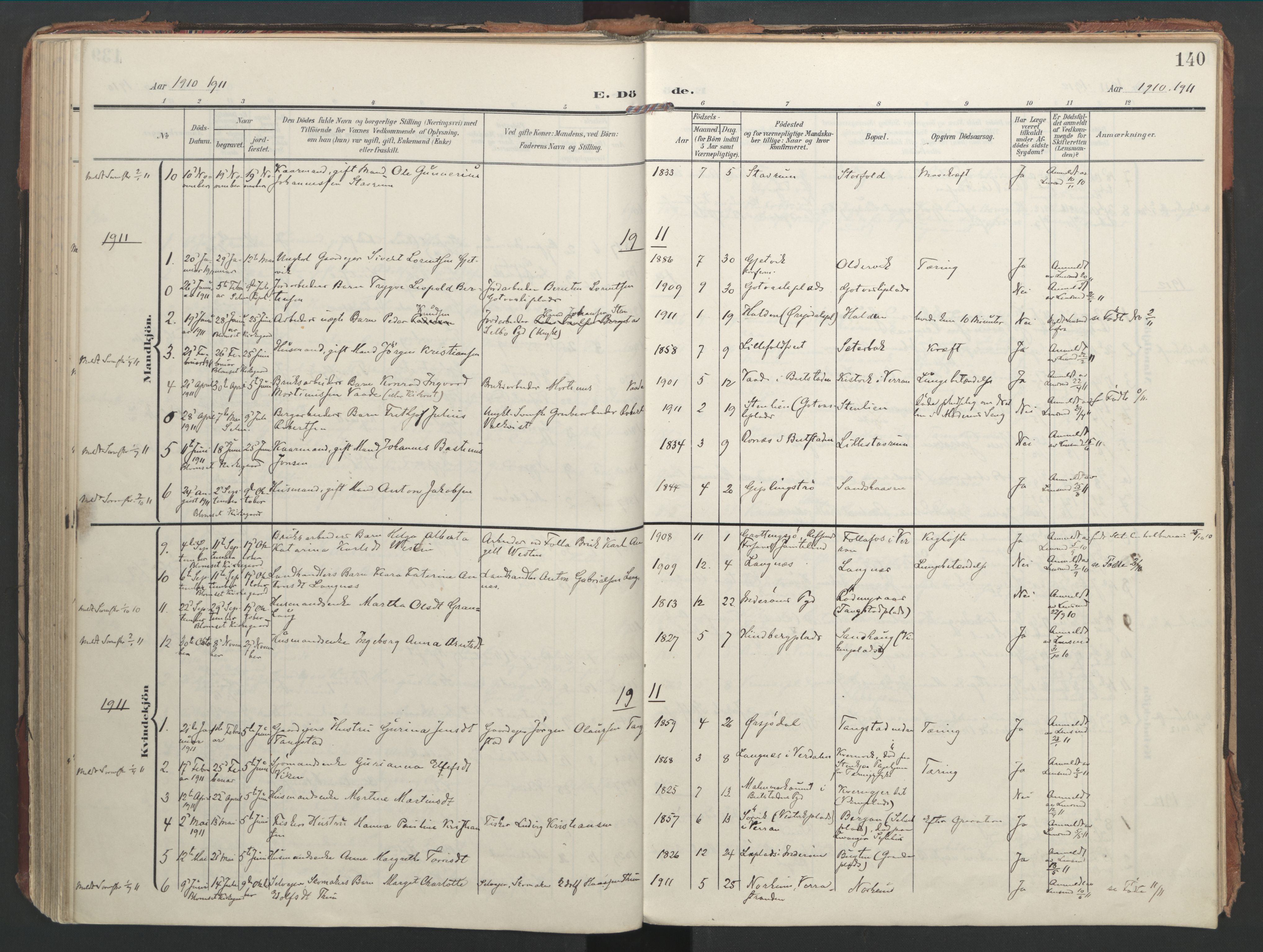 Ministerialprotokoller, klokkerbøker og fødselsregistre - Nord-Trøndelag, AV/SAT-A-1458/744/L0421: Ministerialbok nr. 744A05, 1905-1930, s. 140
