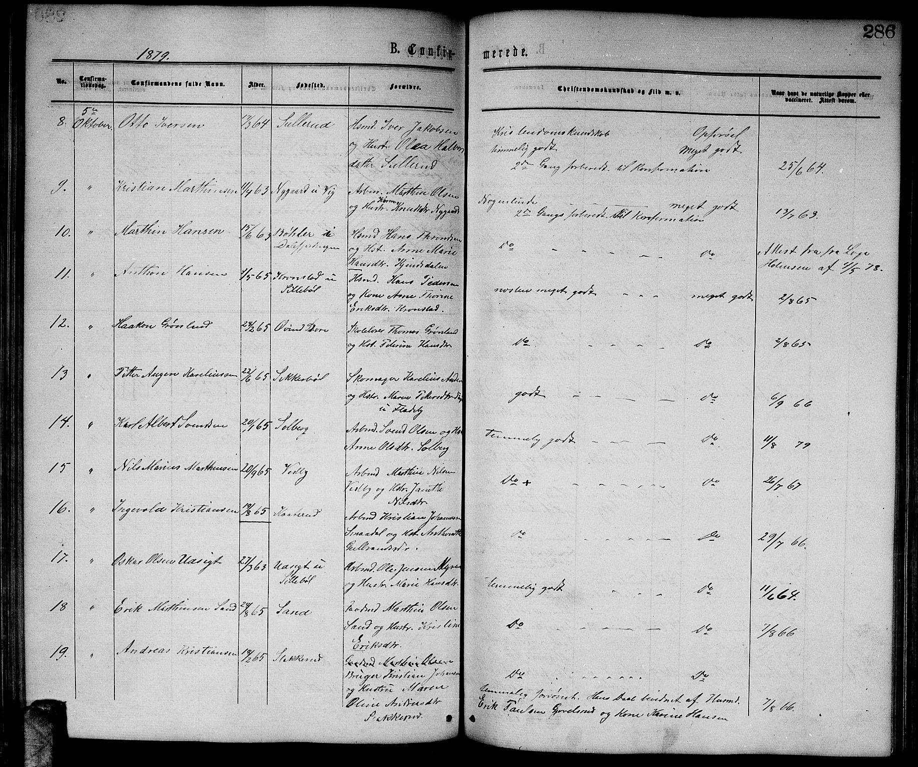 Enebakk prestekontor Kirkebøker, AV/SAO-A-10171c/G/Ga/L0005: Klokkerbok nr. I 5, 1867-1888, s. 286