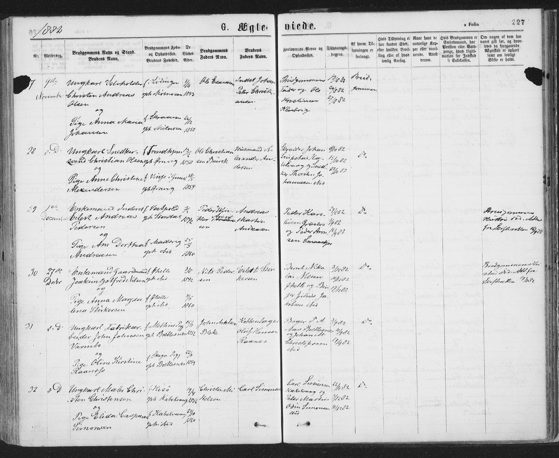 Ministerialprotokoller, klokkerbøker og fødselsregistre - Nordland, SAT/A-1459/874/L1058: Ministerialbok nr. 874A02, 1878-1883, s. 227