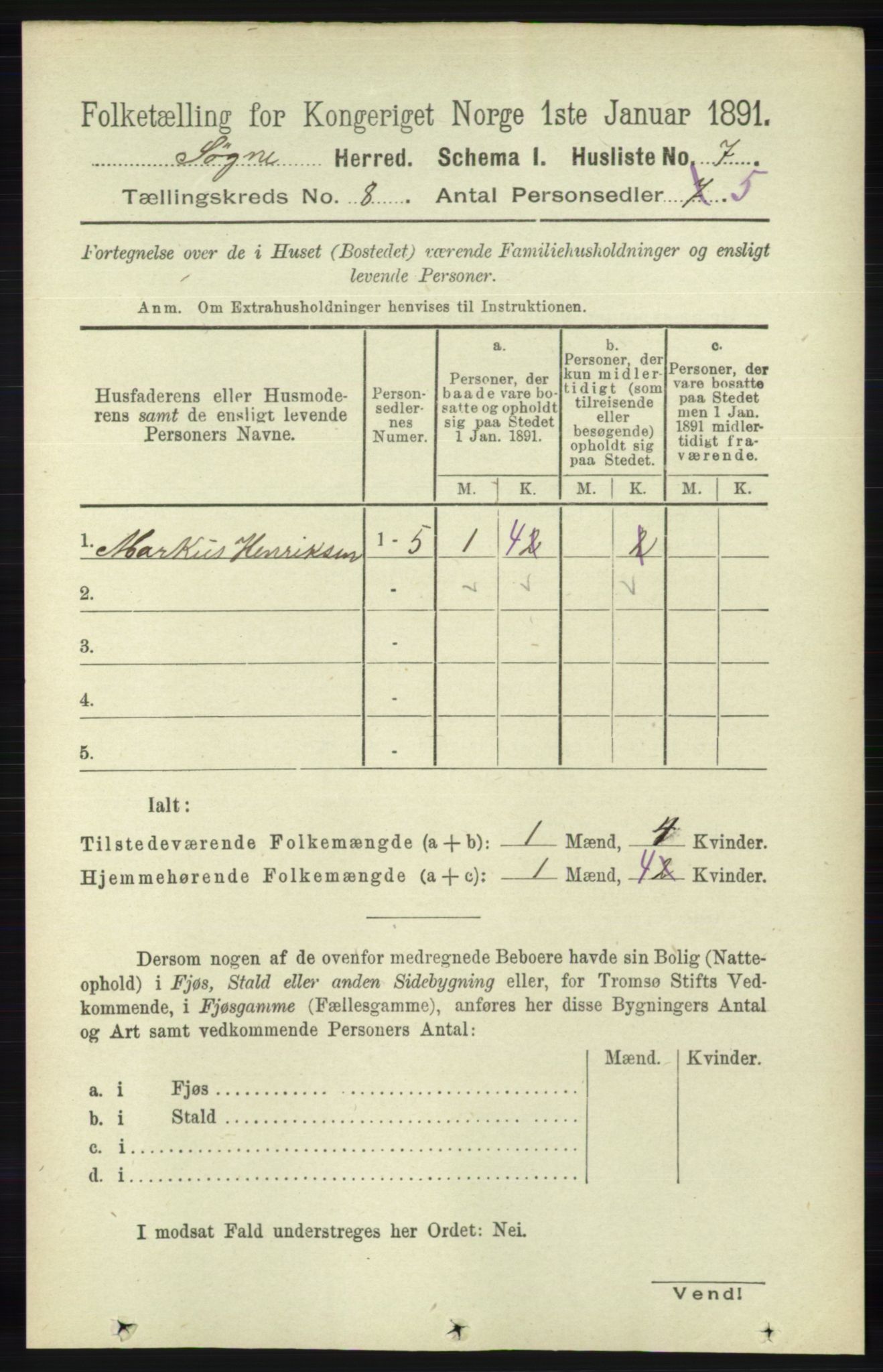 RA, Folketelling 1891 for 1018 Søgne herred, 1891, s. 2174