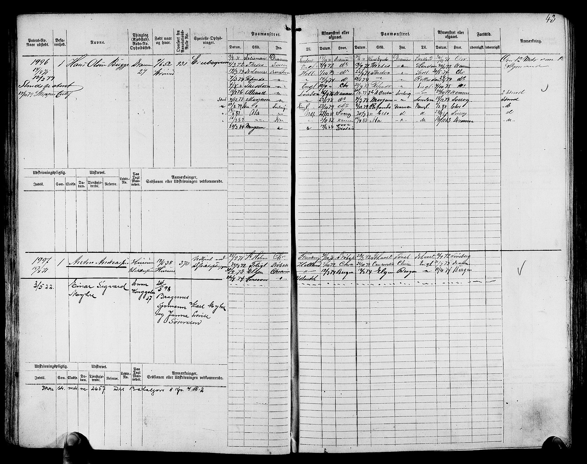 Drammen innrulleringsdistrikt, AV/SAKO-A-781/F/Fc/L0003: Hovedrulle, 1871, s. 44