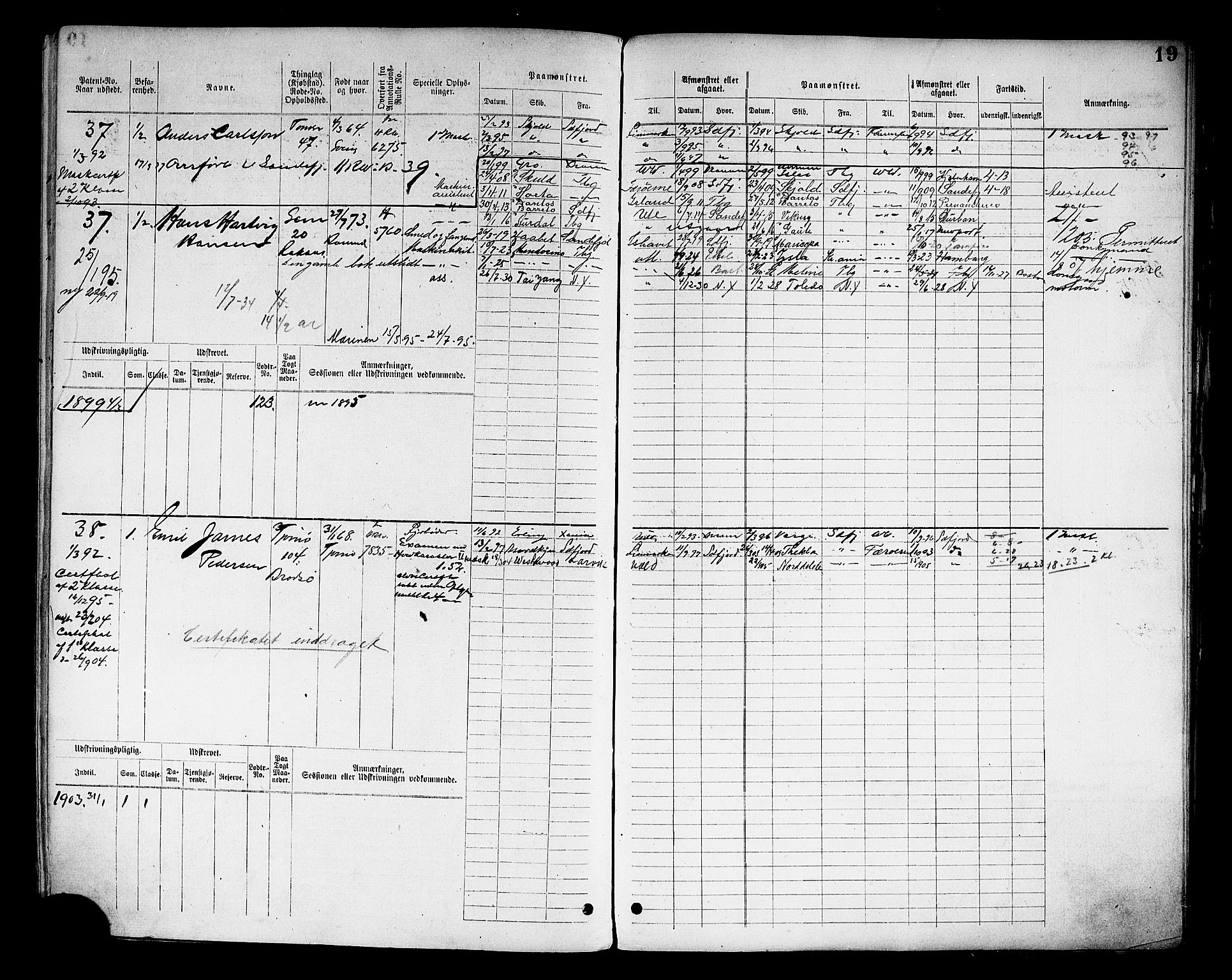 Tønsberg innrulleringskontor, SAKO/A-786/F/Fe/L0001: Maskinist- og fyrbøterrulle Patent nr. 1-314, 1883-1901, s. 72