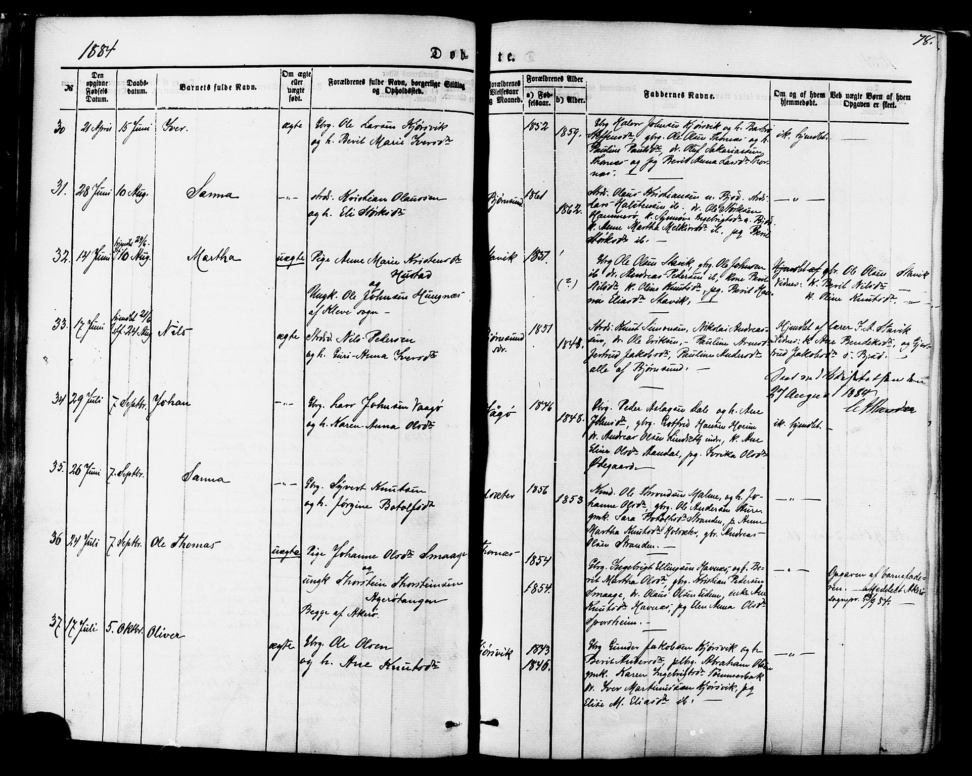 Ministerialprotokoller, klokkerbøker og fødselsregistre - Møre og Romsdal, AV/SAT-A-1454/565/L0749: Ministerialbok nr. 565A03, 1871-1886, s. 78
