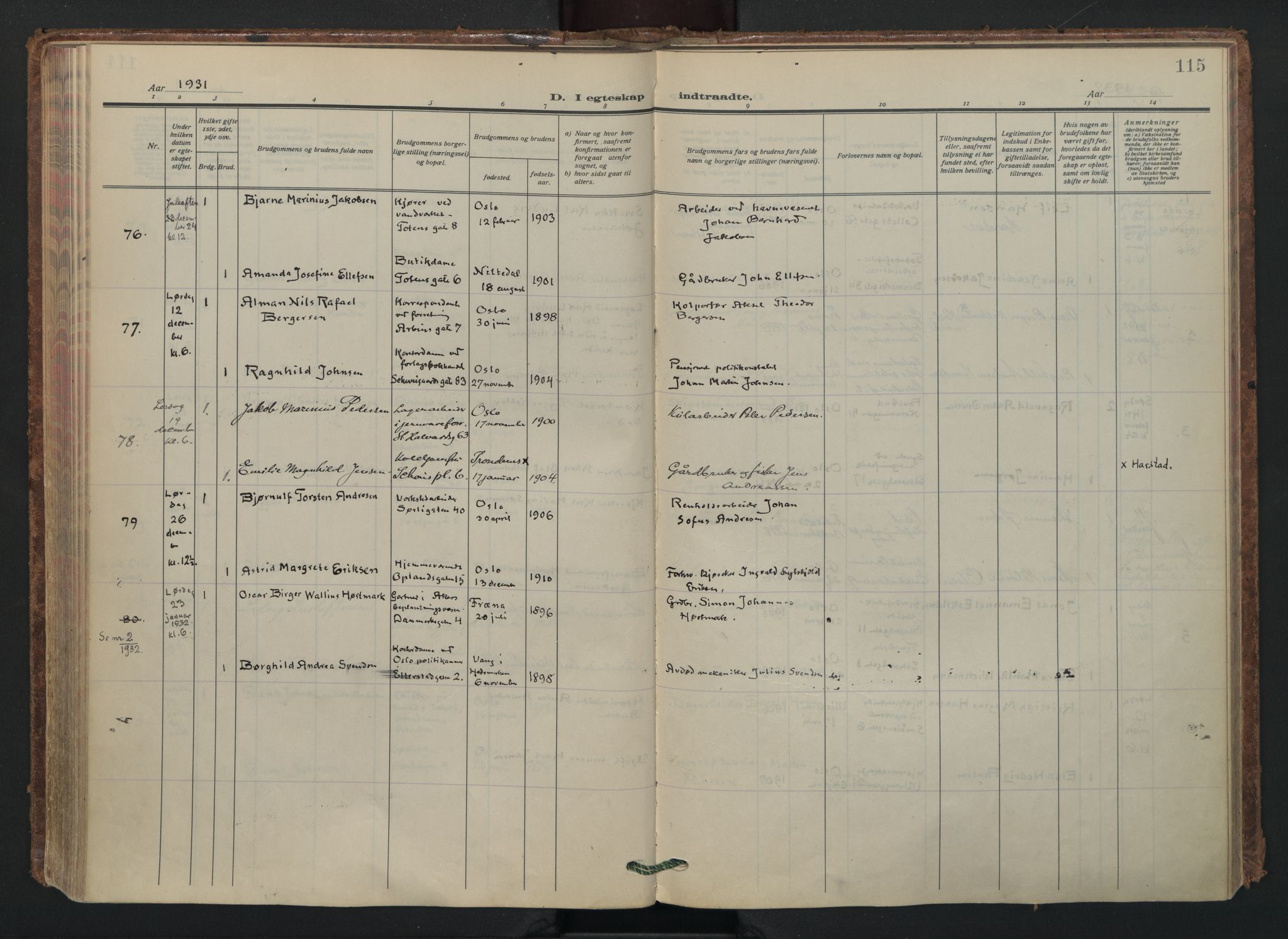 Vålerengen prestekontor Kirkebøker, SAO/A-10878/F/Fa/L0005: Ministerialbok nr. 5, 1924-1936, s. 115