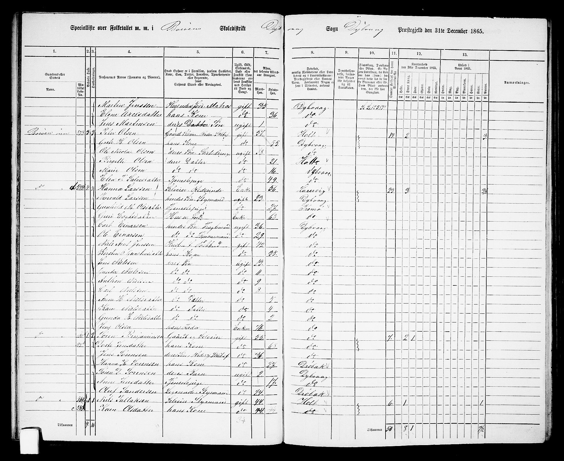 RA, Folketelling 1865 for 0915P Dypvåg prestegjeld, 1865, s. 26