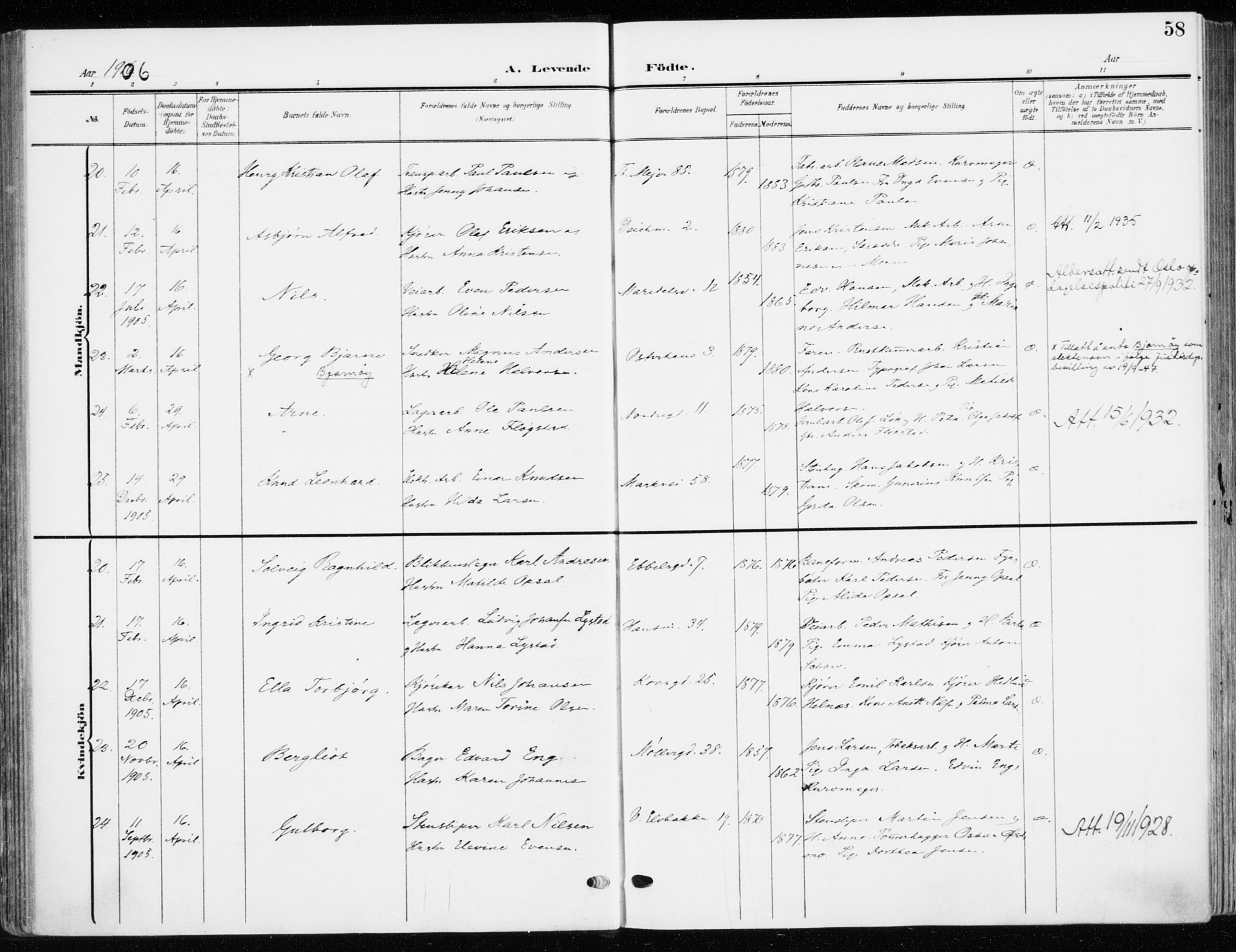 Jakob prestekontor Kirkebøker, AV/SAO-A-10850/F/Fa/L0005b: Ministerialbok nr. 5b, 1904-1922, s. 58