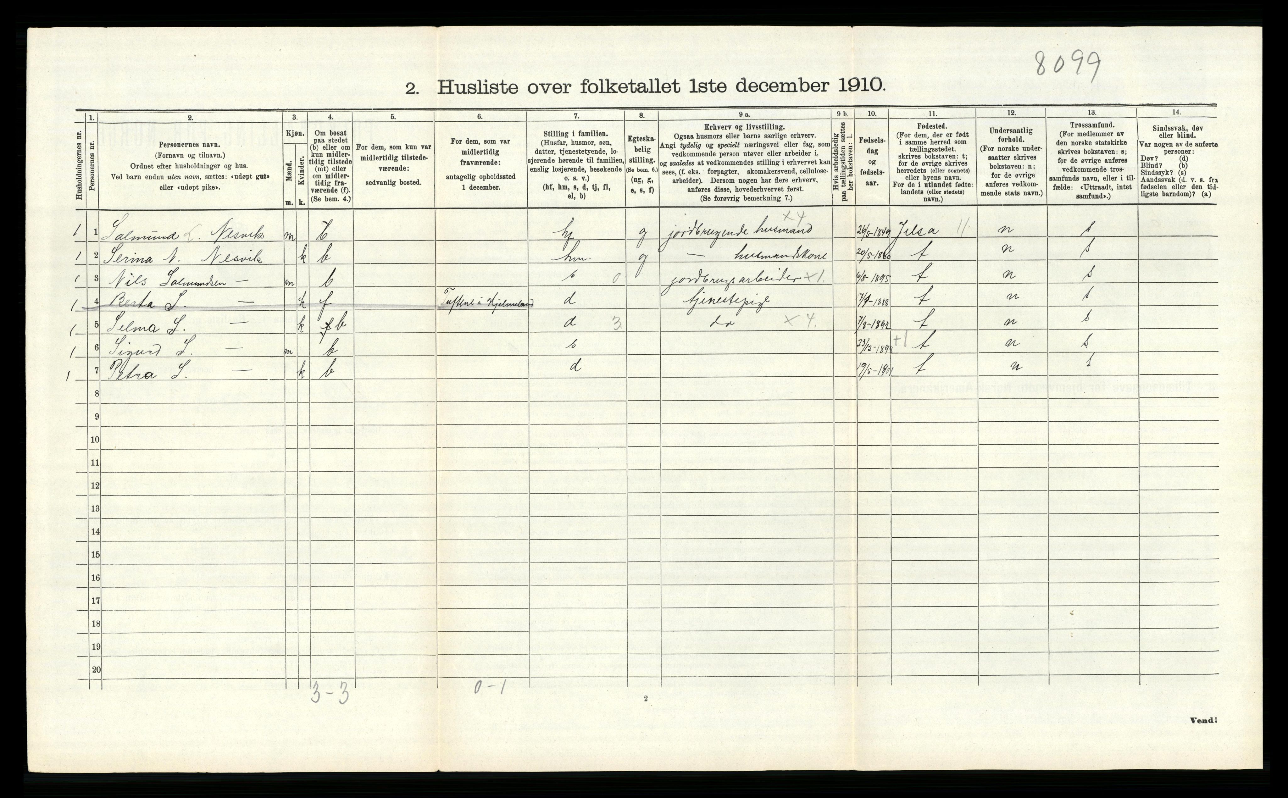 RA, Folketelling 1910 for 1133 Hjelmeland herred, 1910, s. 183