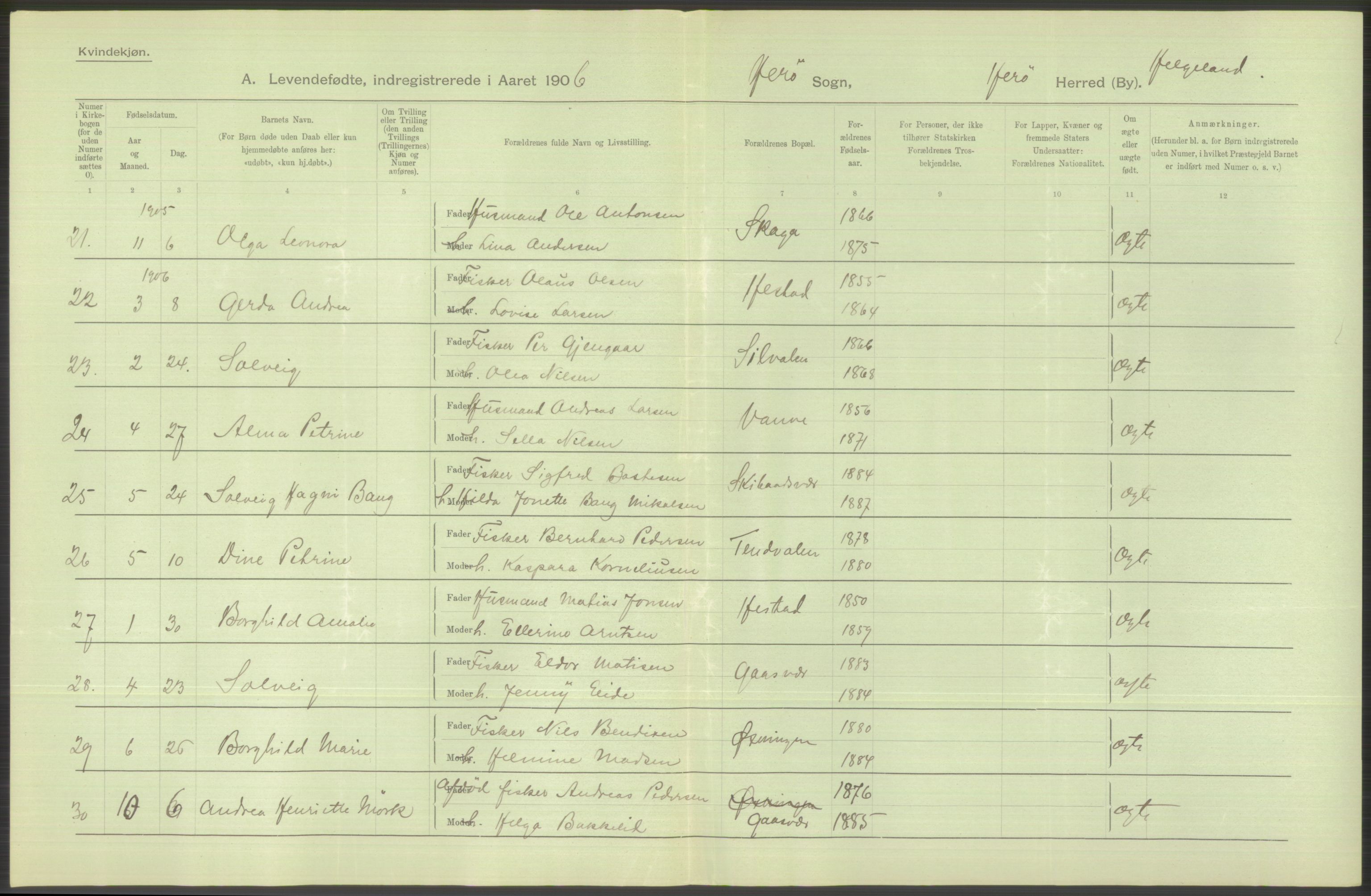 Statistisk sentralbyrå, Sosiodemografiske emner, Befolkning, AV/RA-S-2228/D/Df/Dfa/Dfad/L0043: Nordlands amt: Levendefødte menn og kvinner. Bygder., 1906, s. 6