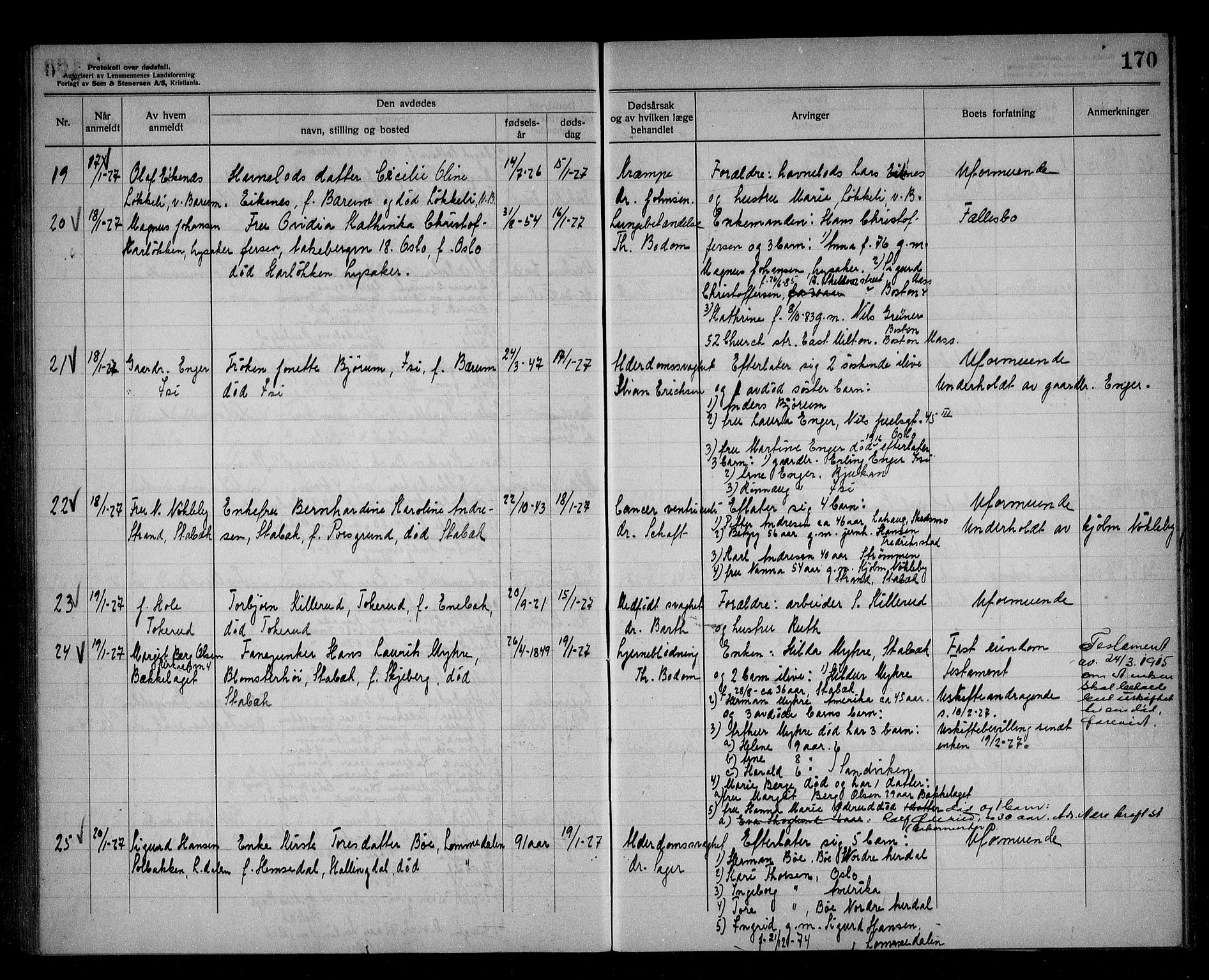 Bærum lensmannskontor, AV/SAO-A-10277/H/Ha/Haa/L0006: Dødsanmeldelsesprotokoll, 1922-1928, s. 170