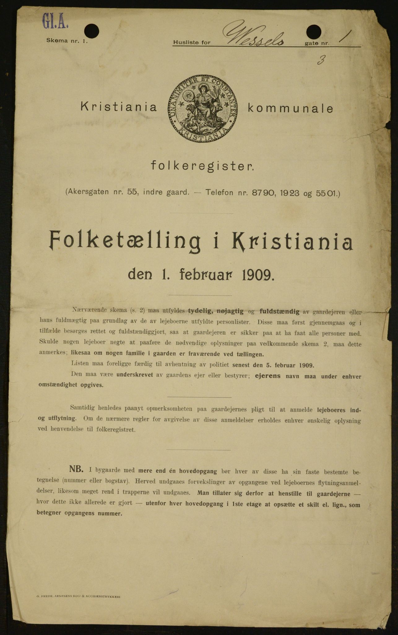 OBA, Kommunal folketelling 1.2.1909 for Kristiania kjøpstad, 1909, s. 116083