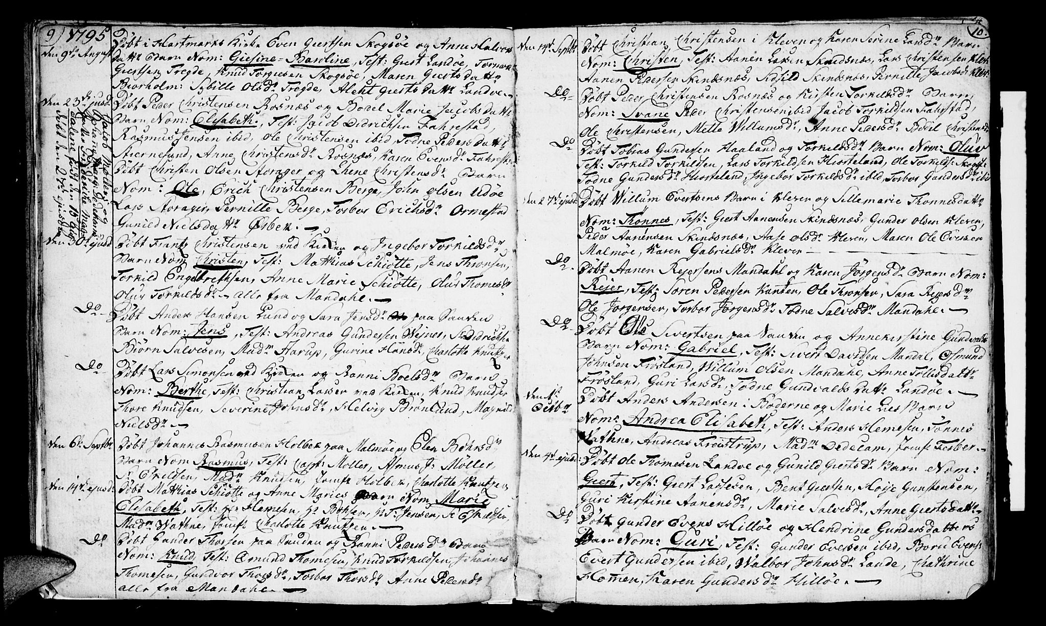 Mandal sokneprestkontor, AV/SAK-1111-0030/F/Fa/Faa/L0008: Ministerialbok nr. A 8, 1794-1817, s. 9-10
