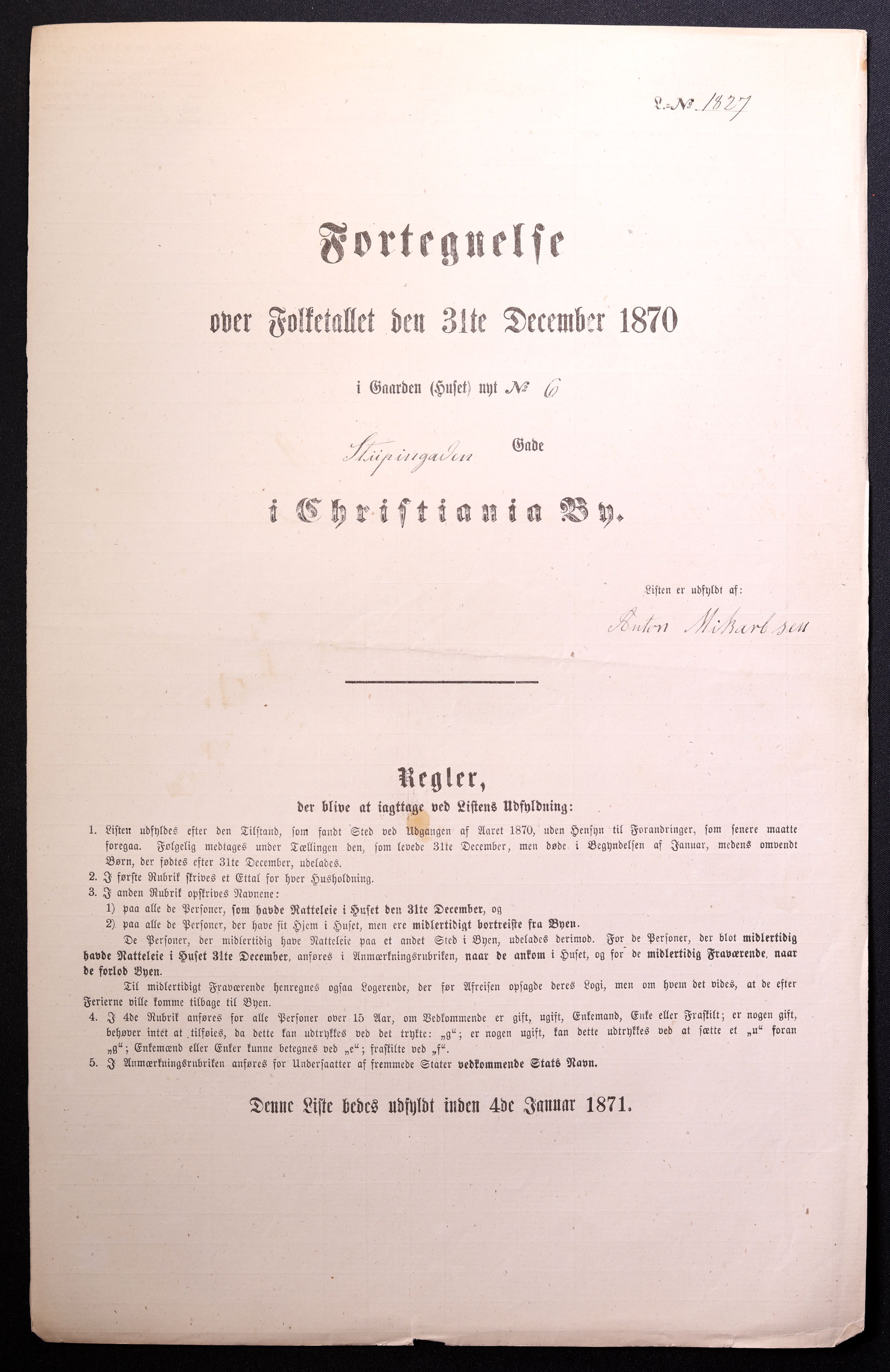 RA, Folketelling 1870 for 0301 Kristiania kjøpstad, 1870, s. 4085