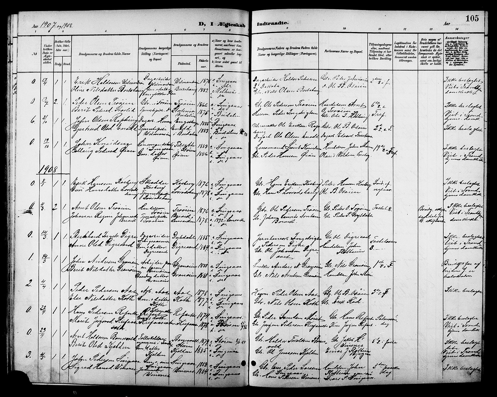 Ministerialprotokoller, klokkerbøker og fødselsregistre - Sør-Trøndelag, SAT/A-1456/688/L1029: Klokkerbok nr. 688C04, 1899-1915, s. 105