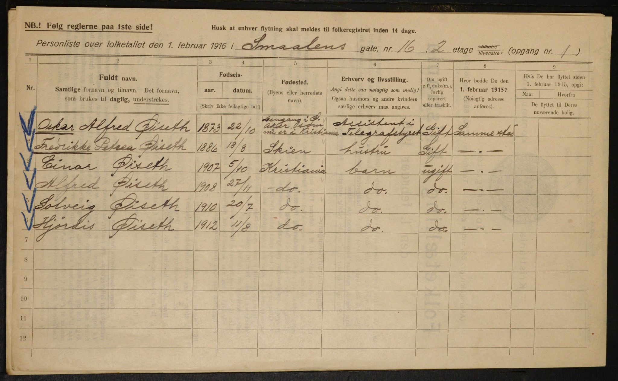 OBA, Kommunal folketelling 1.2.1916 for Kristiania, 1916, s. 100398