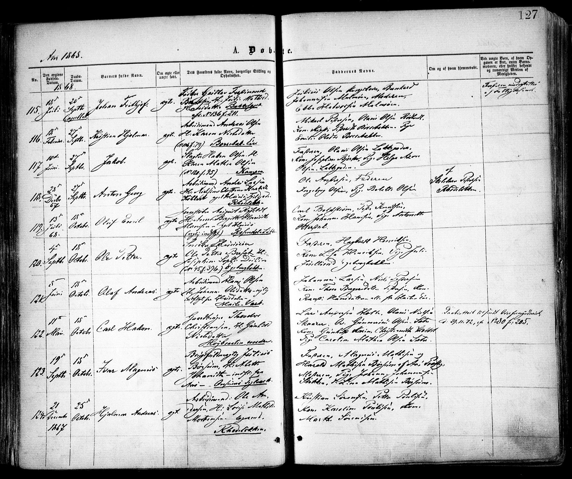 Østre Aker prestekontor Kirkebøker, AV/SAO-A-10840/F/Fa/L0001: Ministerialbok nr. I 1, 1861-1869, s. 127