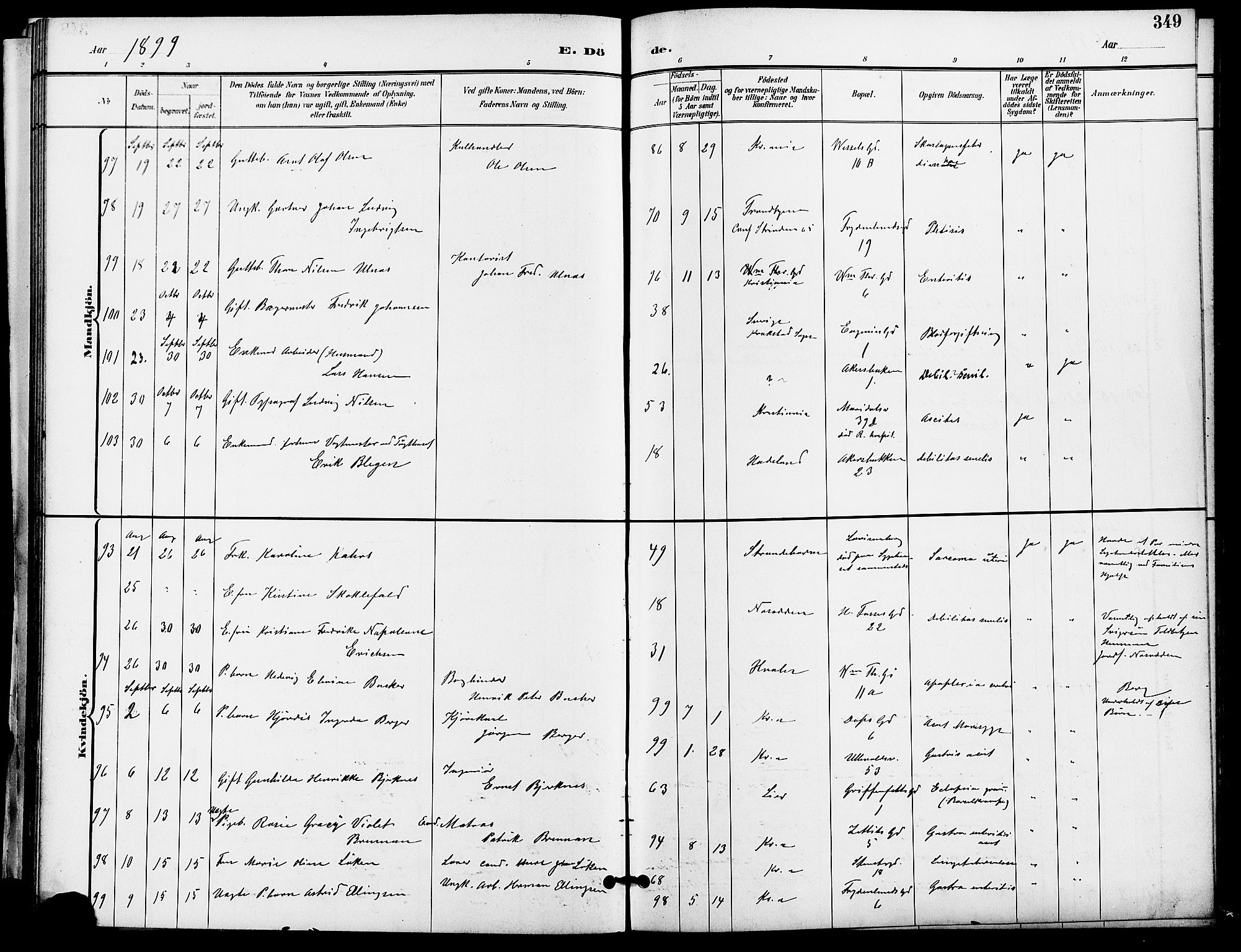 Gamle Aker prestekontor Kirkebøker, AV/SAO-A-10617a/F/L0011: Ministerialbok nr. 11, 1896-1901, s. 349