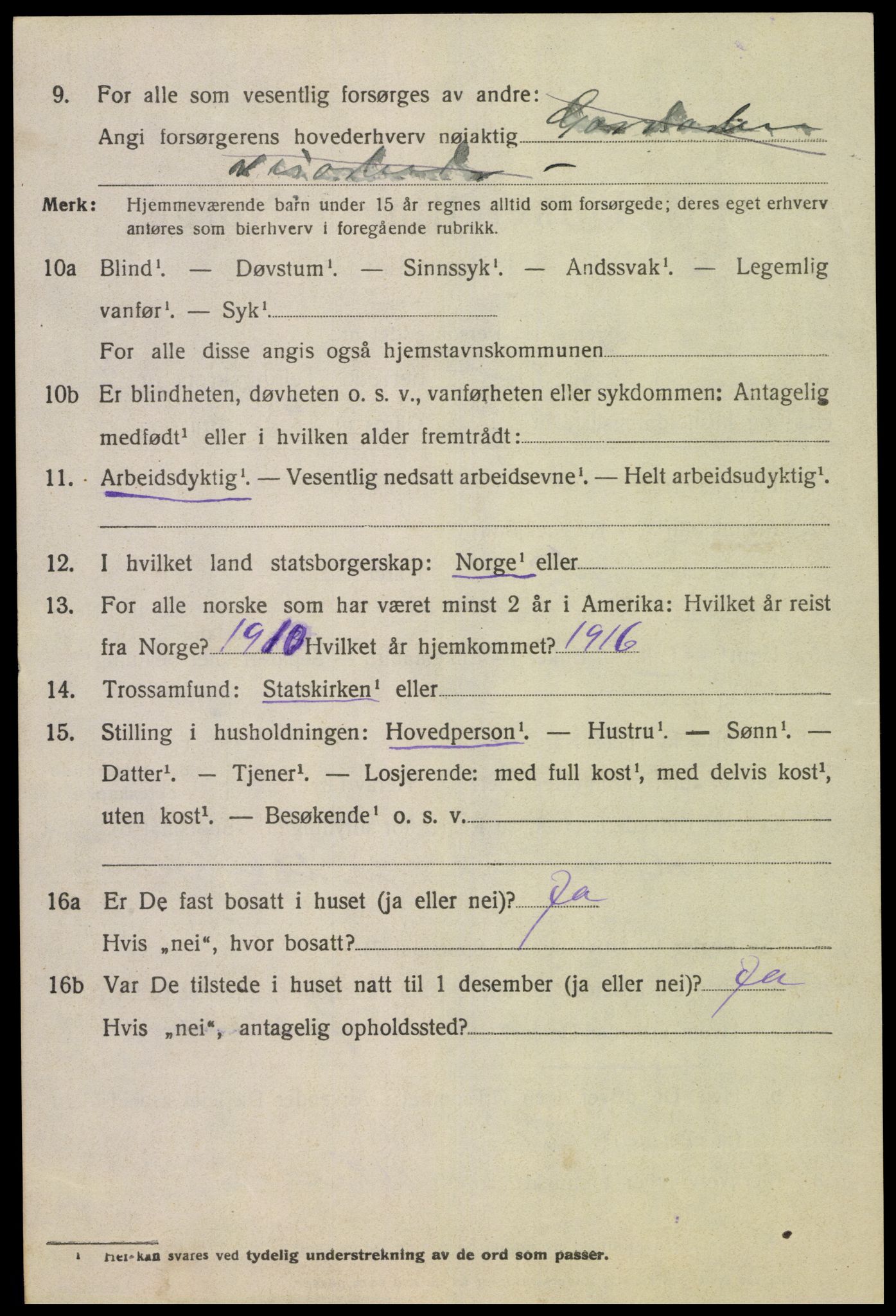 SAK, Folketelling 1920 for 1046 Tonstad herred, 1920, s. 1315
