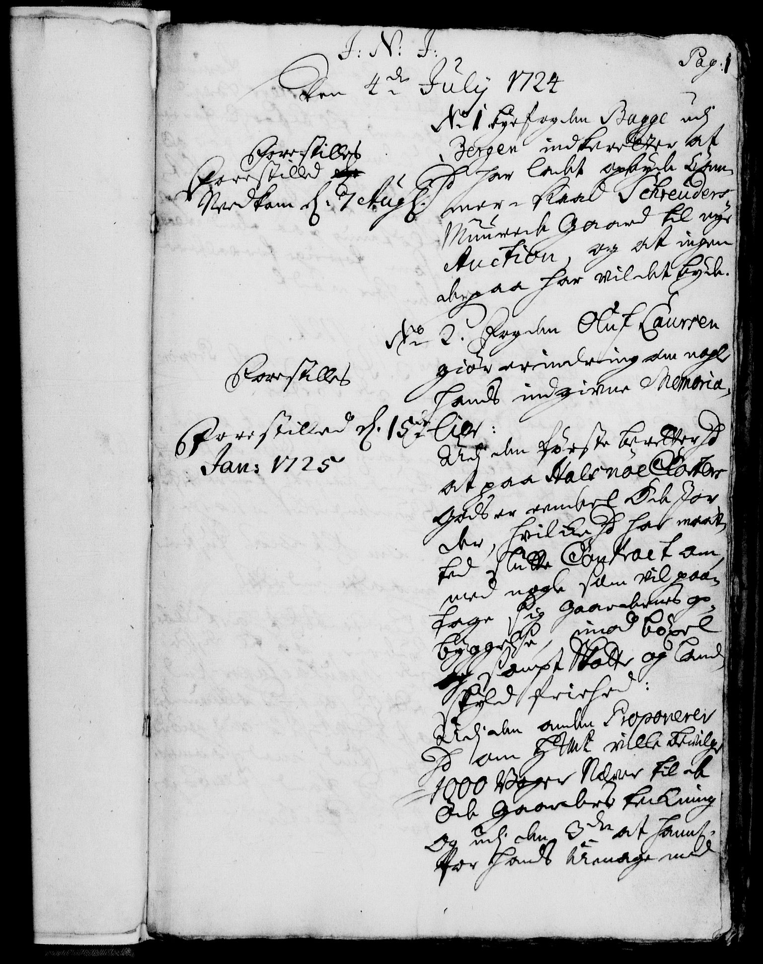 Rentekammeret, Kammerkanselliet, AV/RA-EA-3111/G/Gh/Gha/L0007: Norsk ekstraktmemorialprotokoll (merket RK 53.52), 1724-1725, s. 1