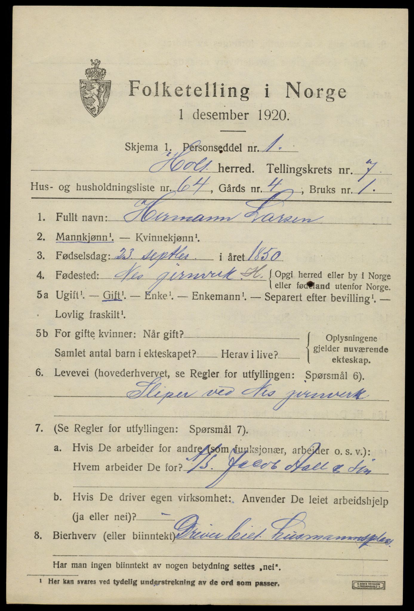 SAK, Folketelling 1920 for 0914 Holt herred, 1920, s. 4900