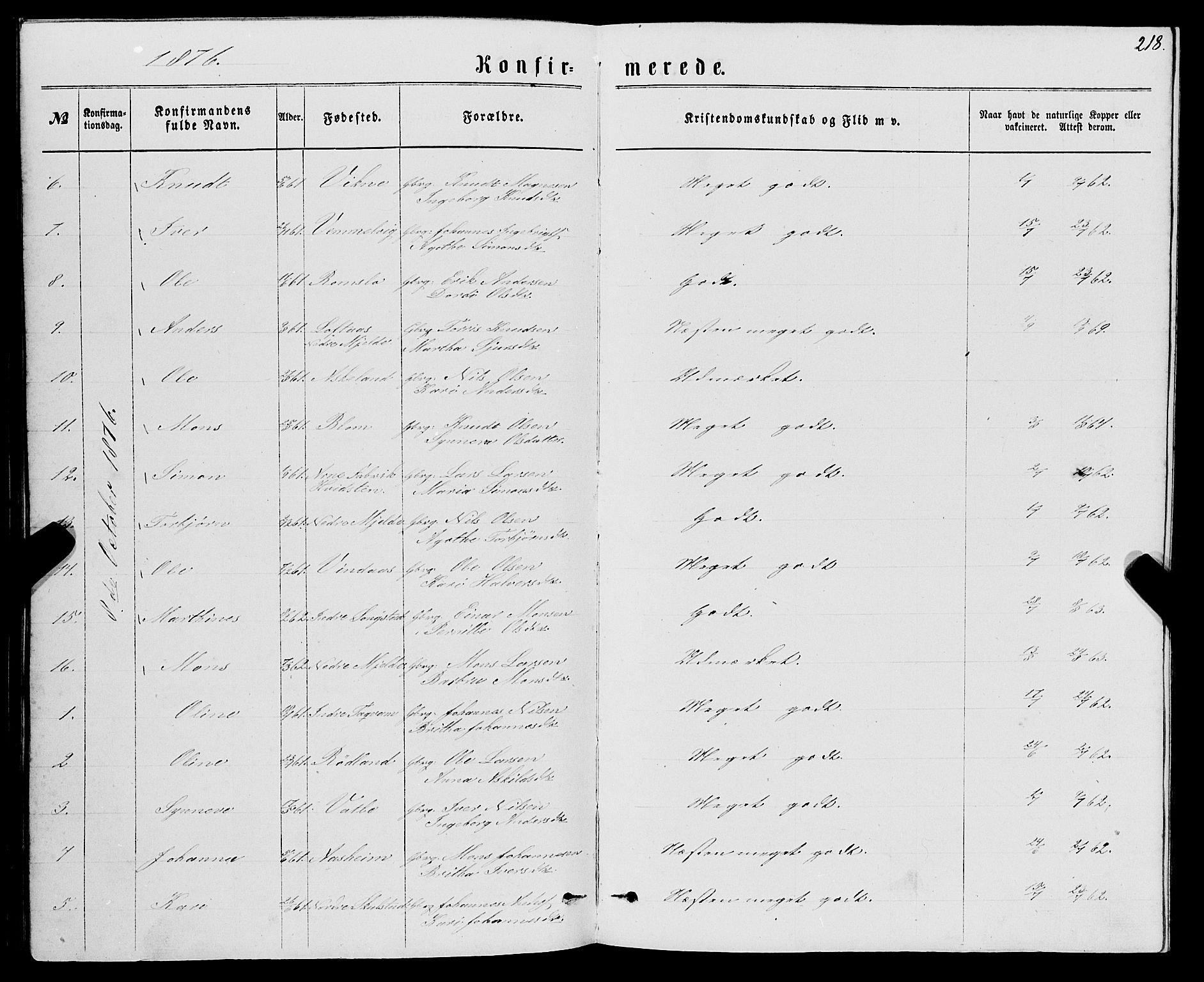 Haus sokneprestembete, SAB/A-75601/H/Haa: Ministerialbok nr. A 18, 1871-1877, s. 218