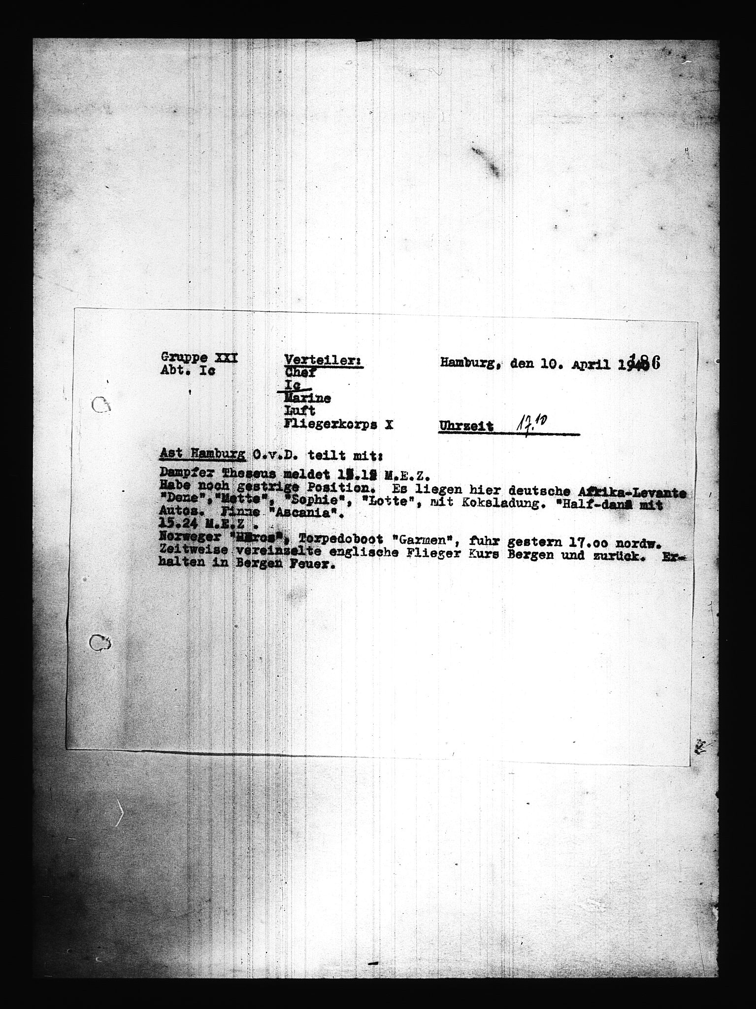 Documents Section, AV/RA-RAFA-2200/V/L0085: Amerikansk mikrofilm "Captured German Documents".
Box No. 724.  FKA jnr. 615/1954., 1940-1941, s. 76