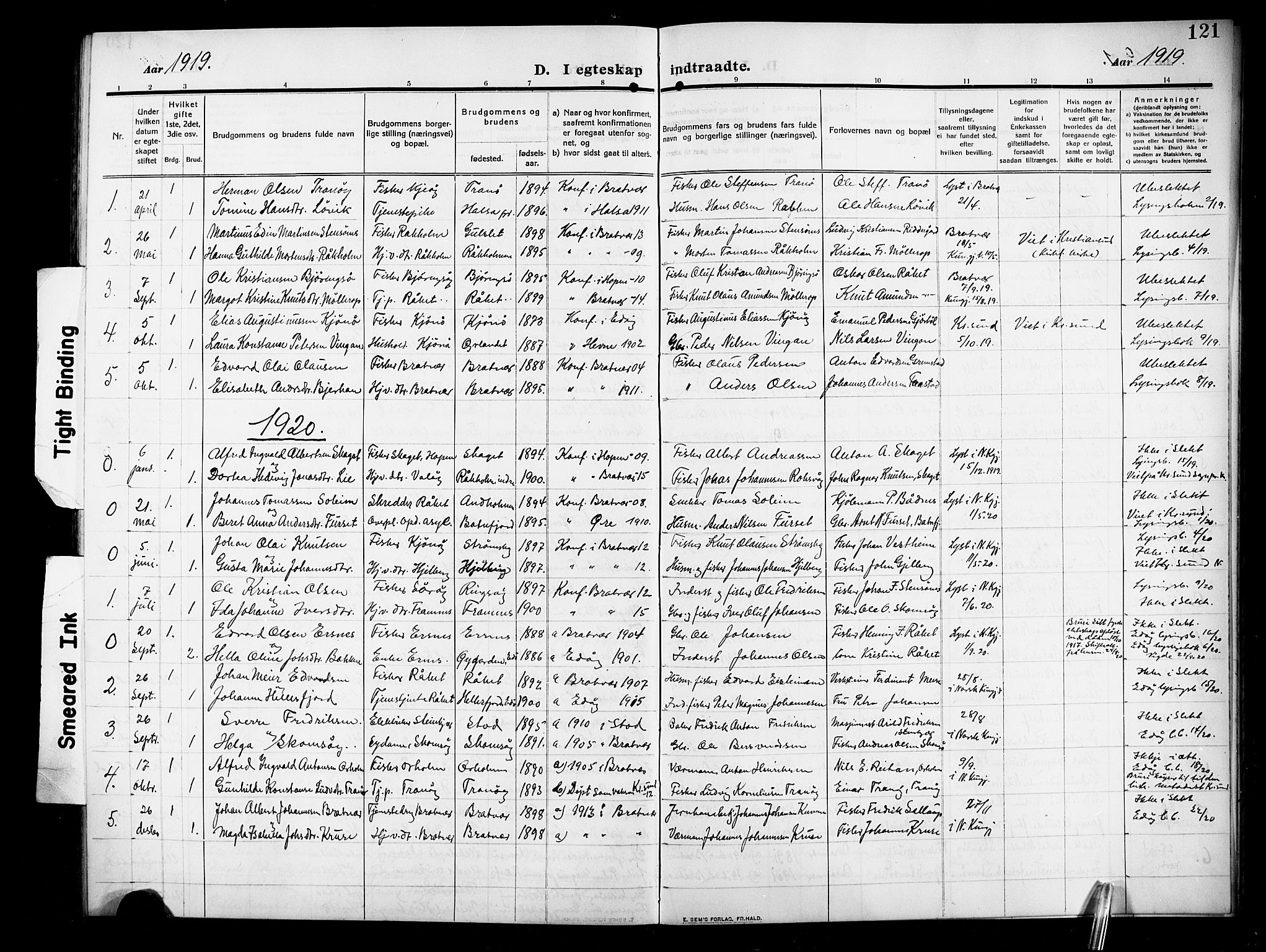 Ministerialprotokoller, klokkerbøker og fødselsregistre - Møre og Romsdal, SAT/A-1454/582/L0949: Klokkerbok nr. 582C01, 1909-1925, s. 121