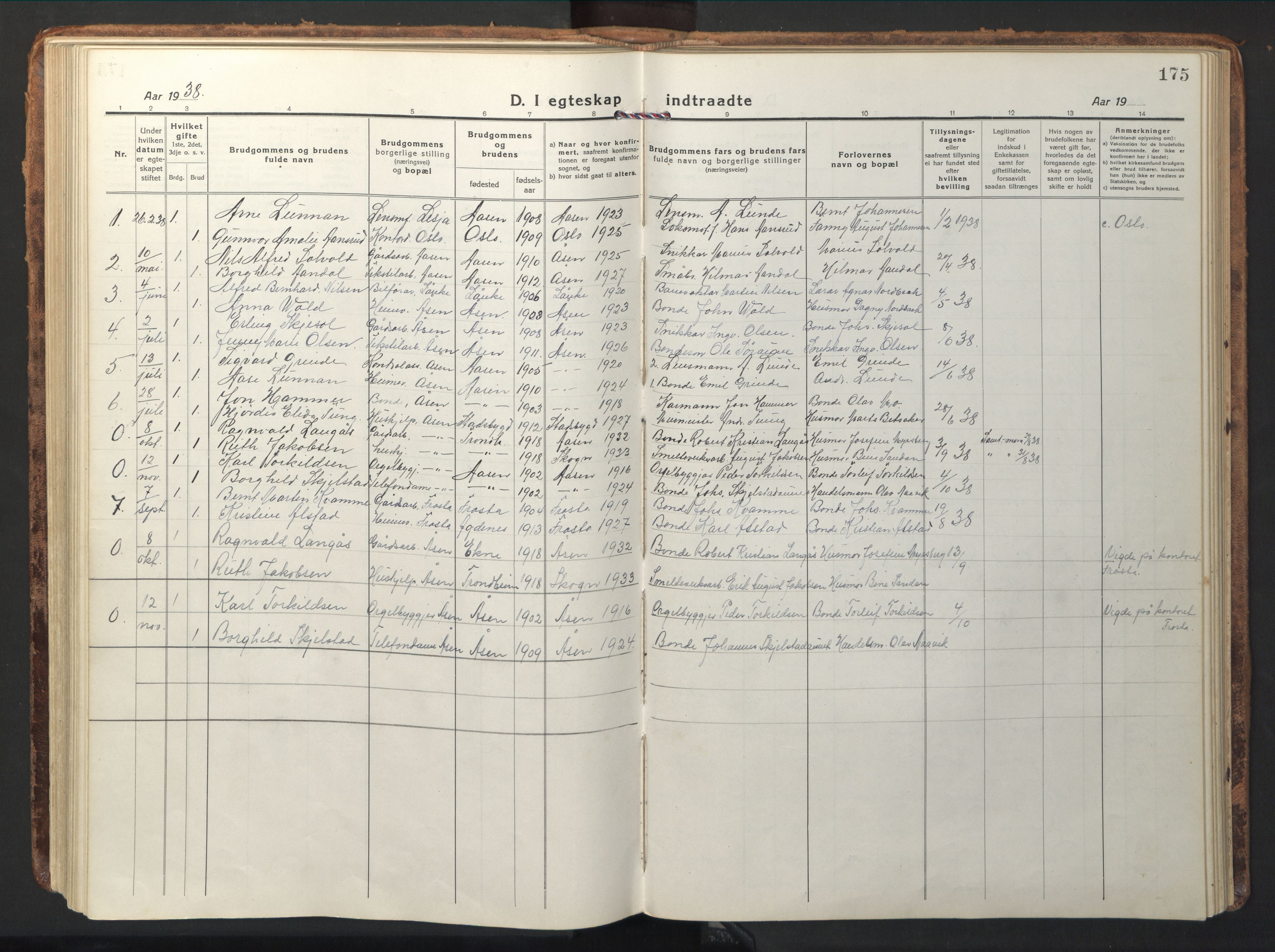 Ministerialprotokoller, klokkerbøker og fødselsregistre - Nord-Trøndelag, AV/SAT-A-1458/714/L0136: Klokkerbok nr. 714C05, 1918-1957, s. 175