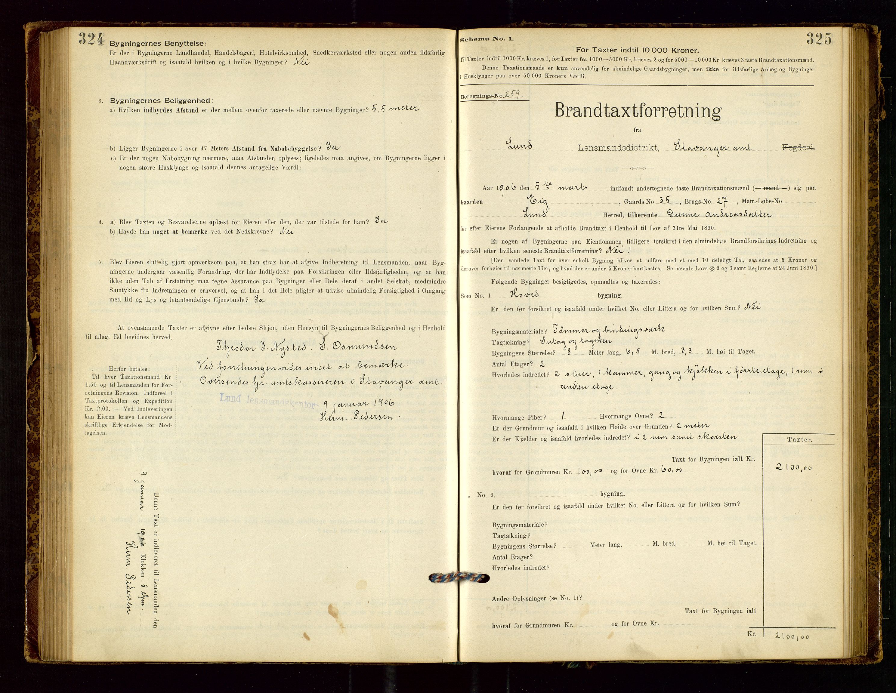 Lund lensmannskontor, AV/SAST-A-100303/Gob/L0001: "Brandtakstprotokol", 1894-1907, s. 324-325