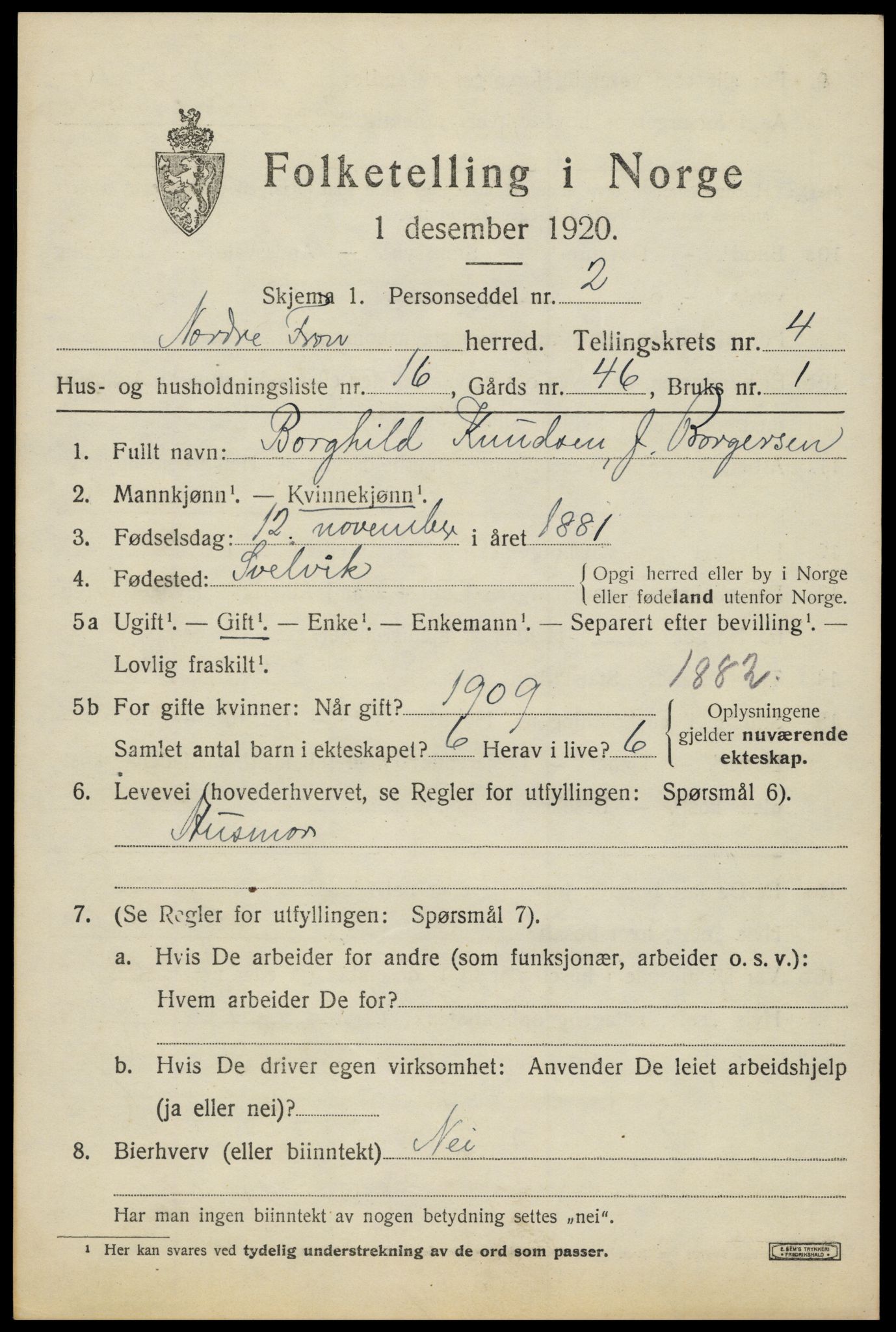 SAH, Folketelling 1920 for 0518 Nord-Fron herred, 1920, s. 4180