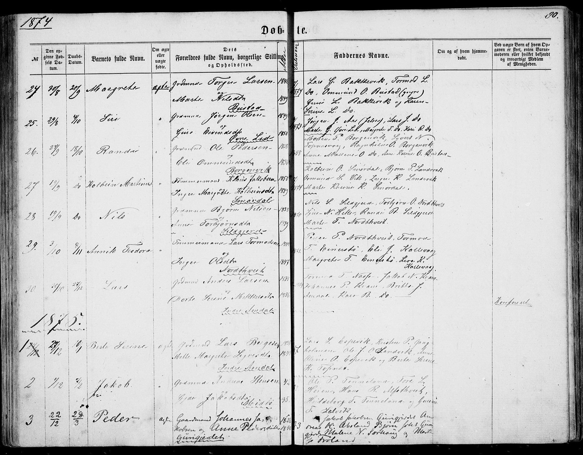 Nedstrand sokneprestkontor, SAST/A-101841/01/IV: Ministerialbok nr. A 9, 1861-1876, s. 80