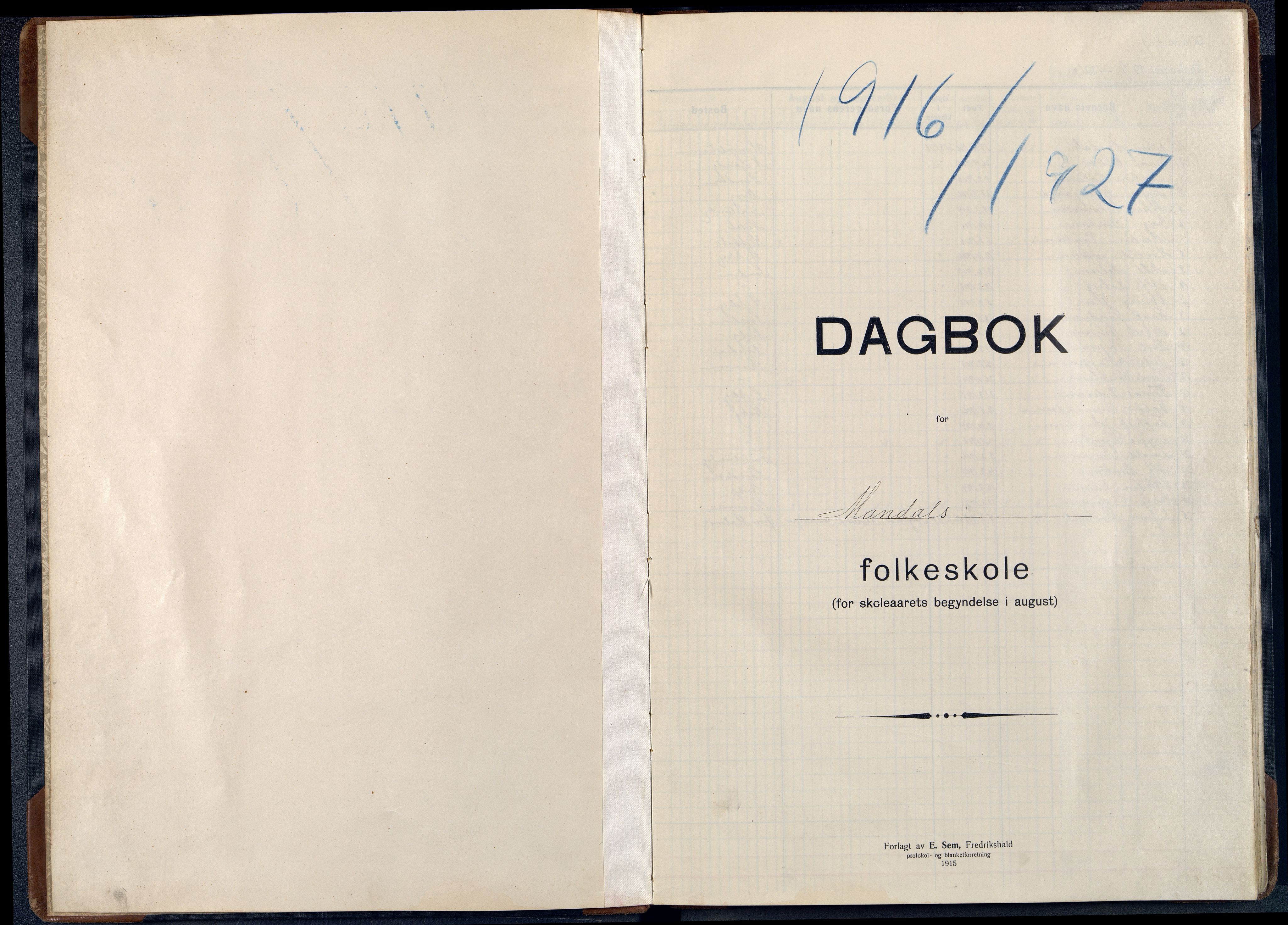 Mandal By - Mandal Allmueskole/Folkeskole/Skole, ARKSOR/1002MG551/I/L0022: Dagbok, 1916-1927