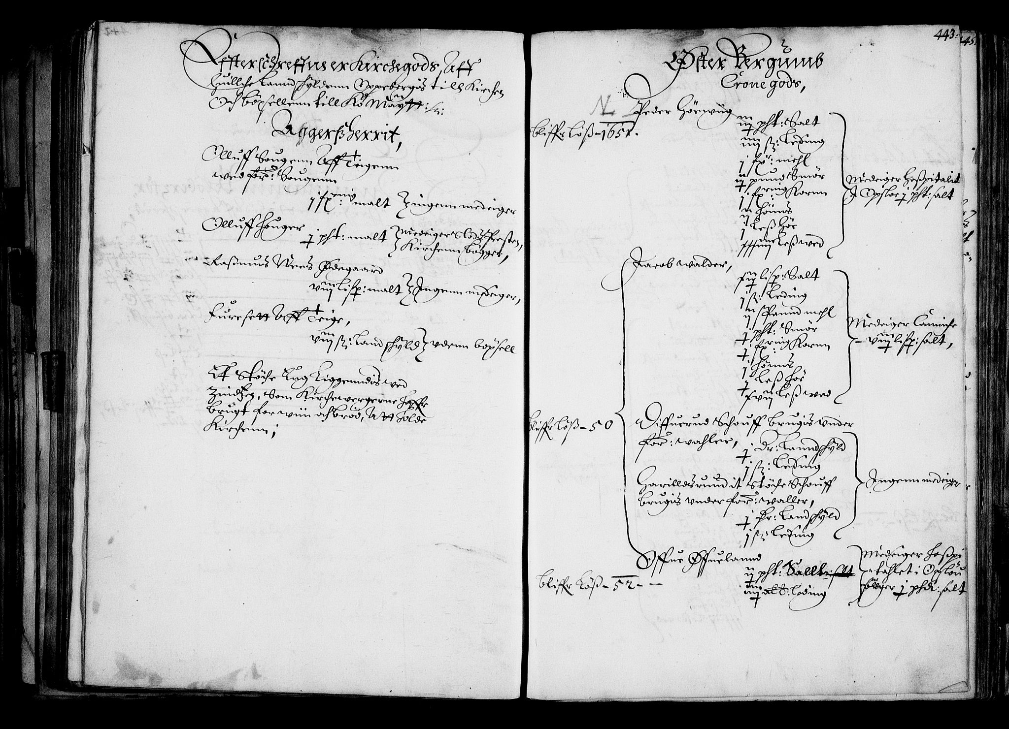 Rentekammeret inntil 1814, Realistisk ordnet avdeling, RA/EA-4070/N/Na/L0001: [XI f]: Akershus stifts jordebok, 1652, s. 442b-443a