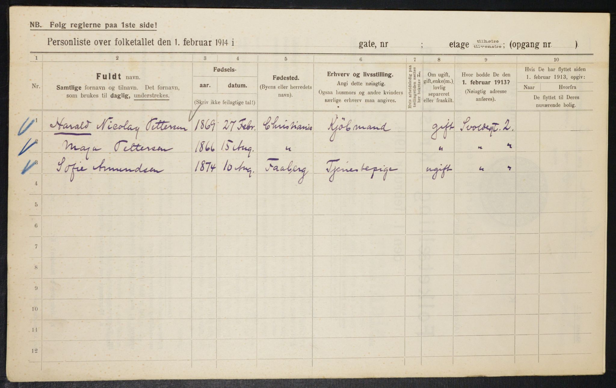 OBA, Kommunal folketelling 1.2.1914 for Kristiania, 1914, s. 106932