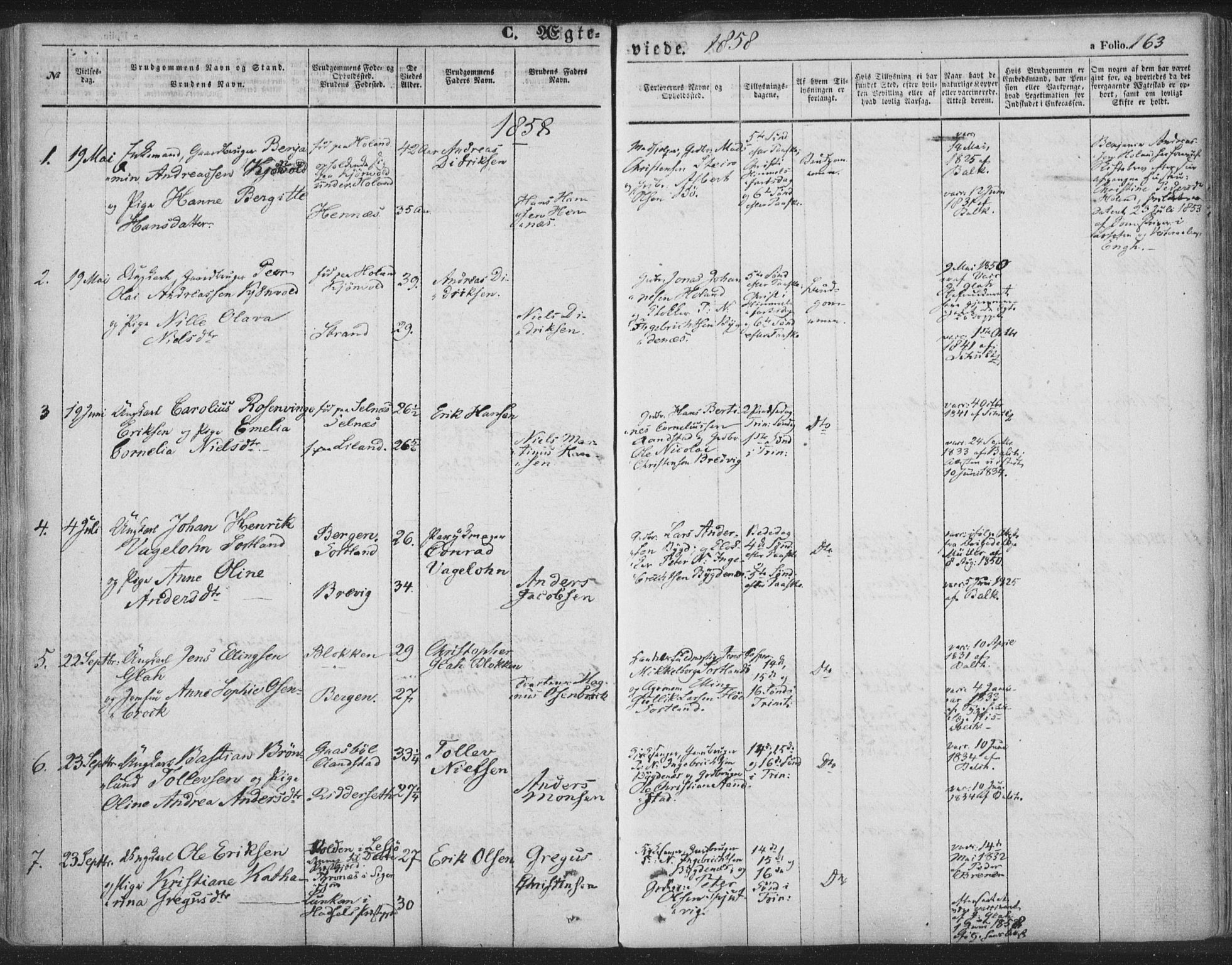 Ministerialprotokoller, klokkerbøker og fødselsregistre - Nordland, SAT/A-1459/895/L1369: Ministerialbok nr. 895A04, 1852-1872, s. 163