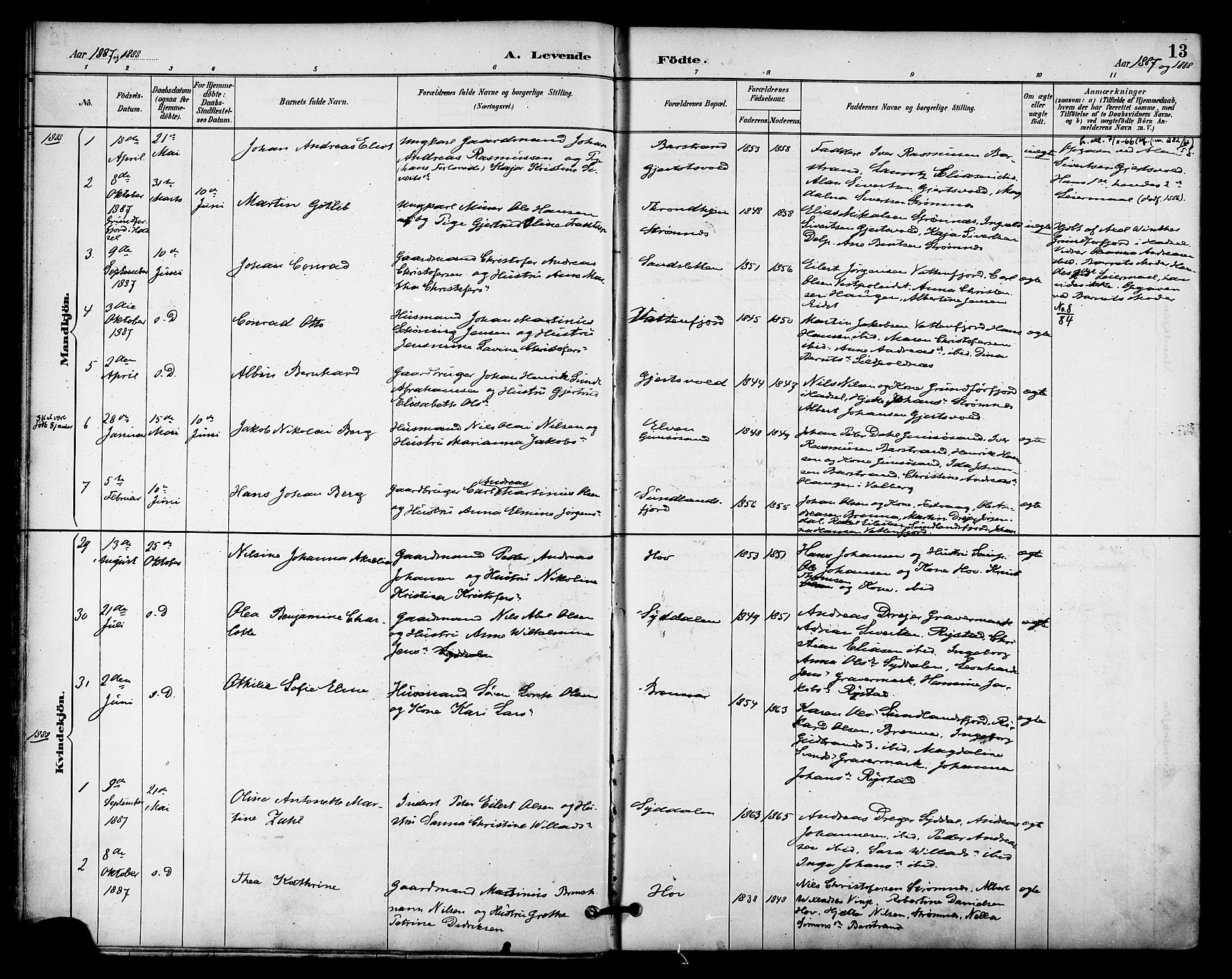 Ministerialprotokoller, klokkerbøker og fødselsregistre - Nordland, SAT/A-1459/876/L1097: Ministerialbok nr. 876A03, 1886-1896, s. 13