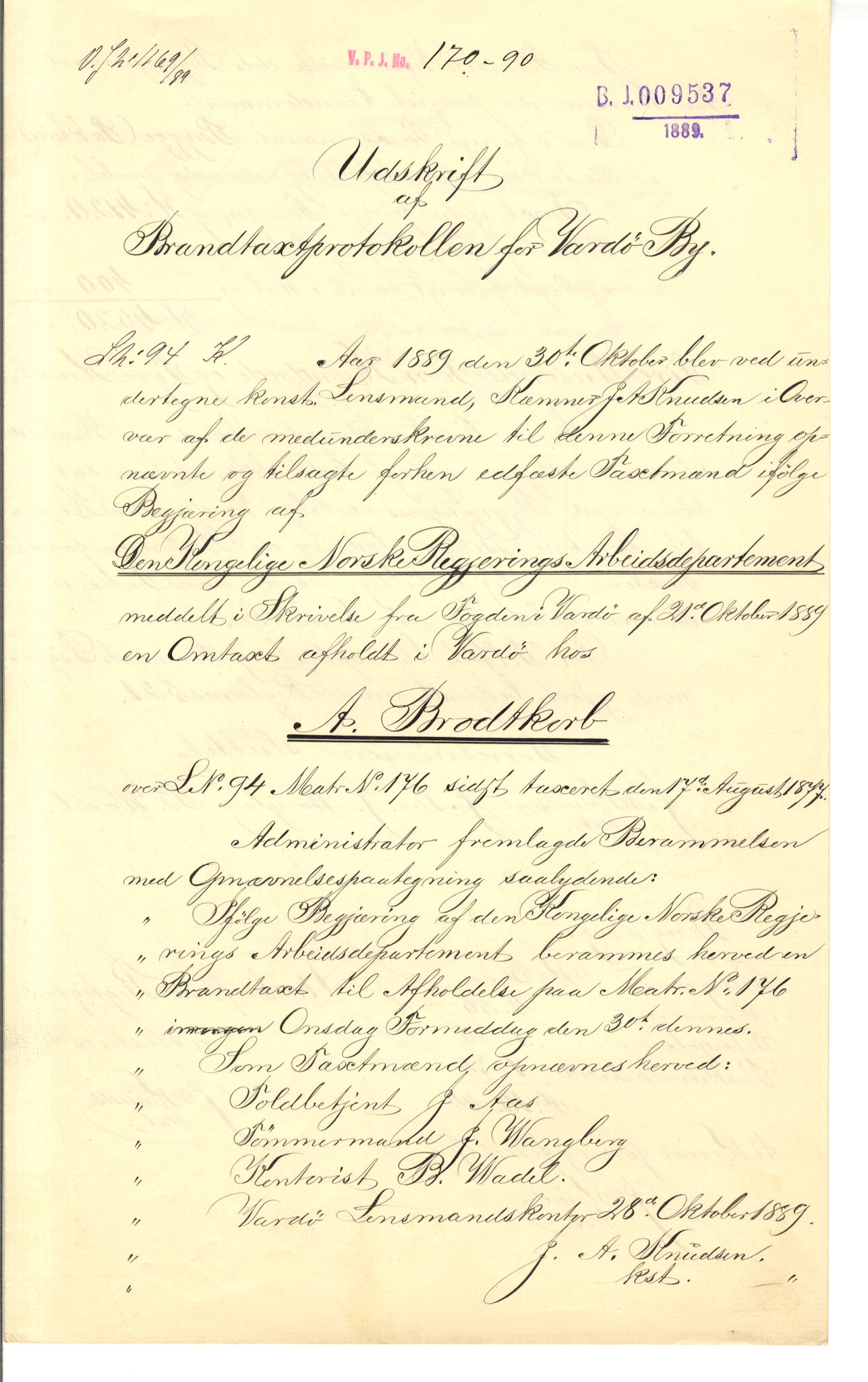 Brodtkorb handel A/S, VAMU/A-0001/Q/Qb/L0001: Skjøter og grunnbrev i Vardø by, 1822-1943, s. 242