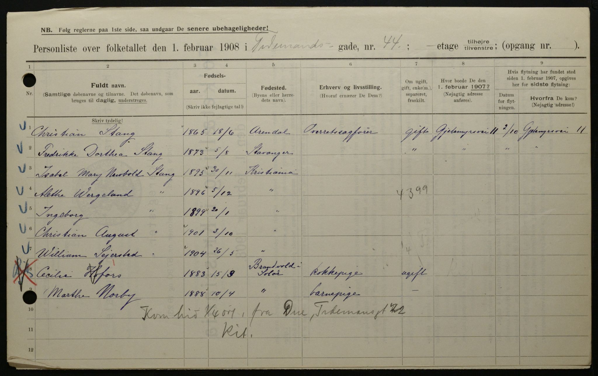 OBA, Kommunal folketelling 1.2.1908 for Kristiania kjøpstad, 1908, s. 100247