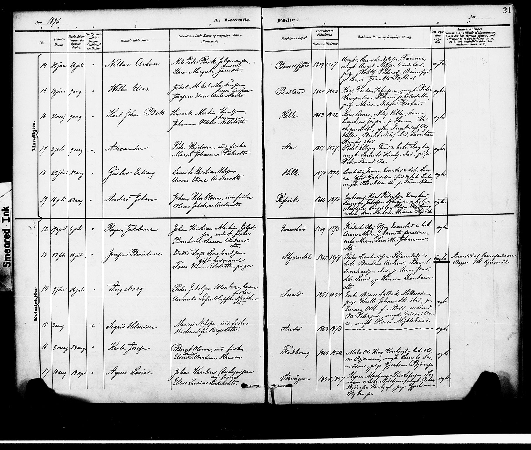 Ministerialprotokoller, klokkerbøker og fødselsregistre - Nordland, AV/SAT-A-1459/886/L1220: Ministerialbok nr. 886A02, 1892-1903, s. 21