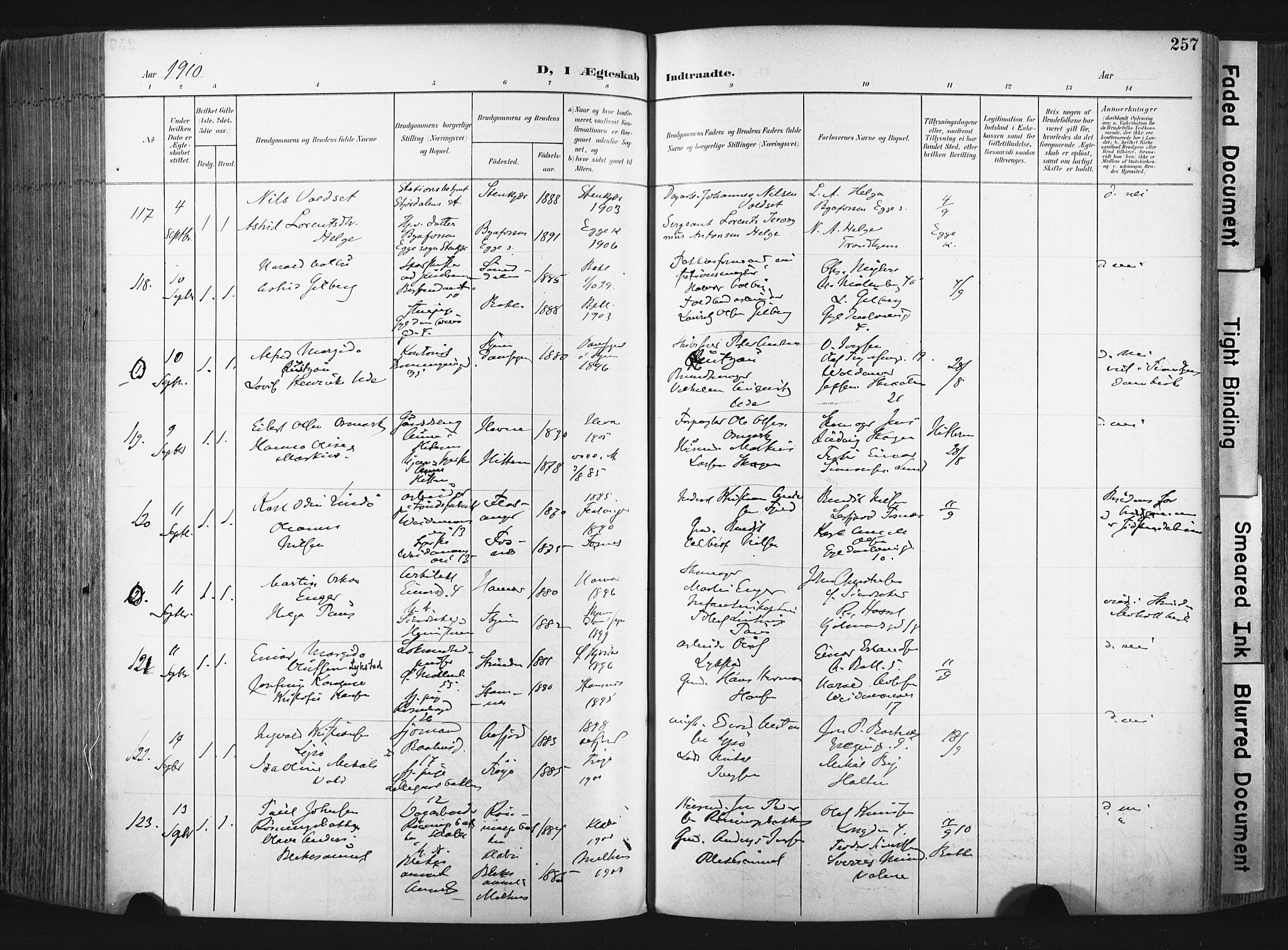 Ministerialprotokoller, klokkerbøker og fødselsregistre - Sør-Trøndelag, SAT/A-1456/604/L0201: Ministerialbok nr. 604A21, 1901-1911, s. 257