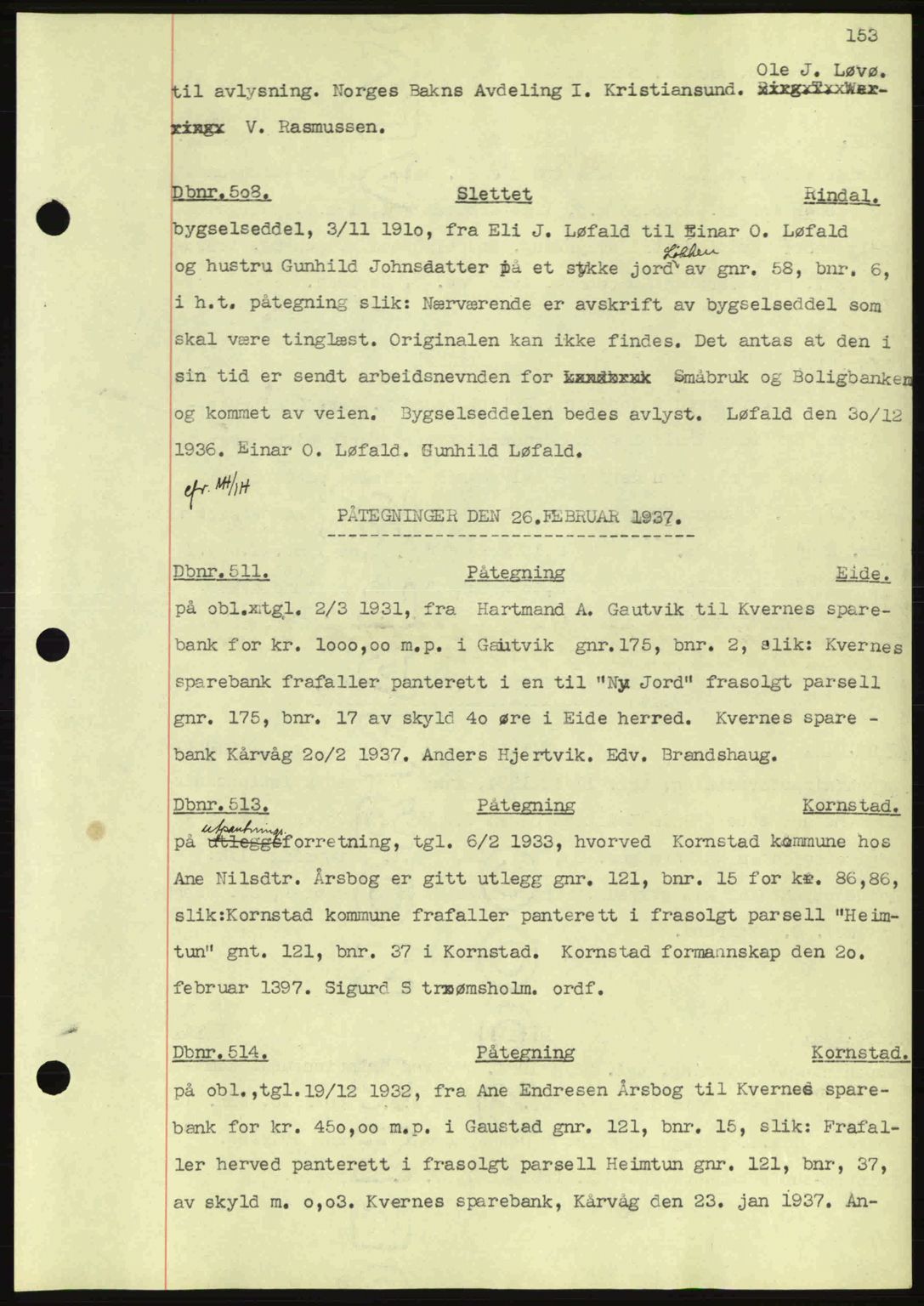Nordmøre sorenskriveri, SAT/A-4132/1/2/2Ca: Pantebok nr. C80, 1936-1939, Dagboknr: 508/1937